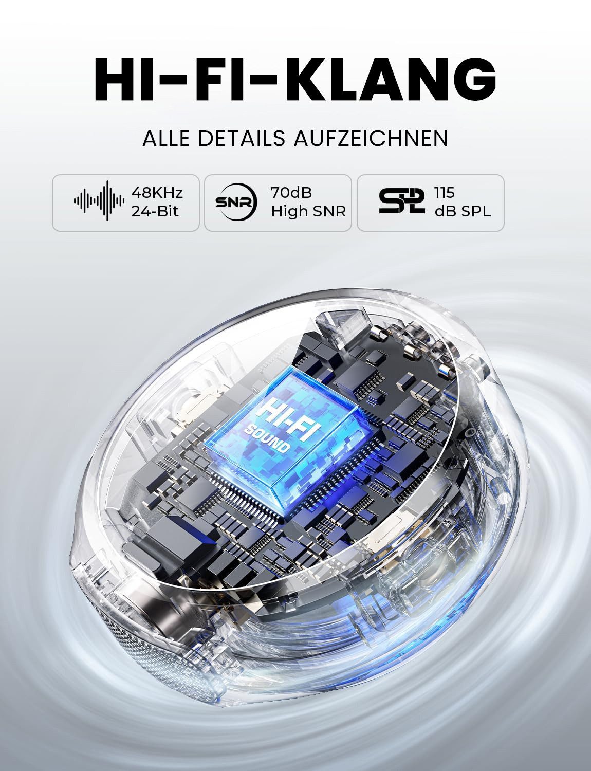Hollyland Mikrofon Lark M2 Lavalier Funkmikrofonsystem mit 48kHz/24-Bit Hi-Fi Audio, Mikrofon (Sender) nur 9 g, 300m Übertragung, ENC Rauschunterdrückung – Bild 4 von 5