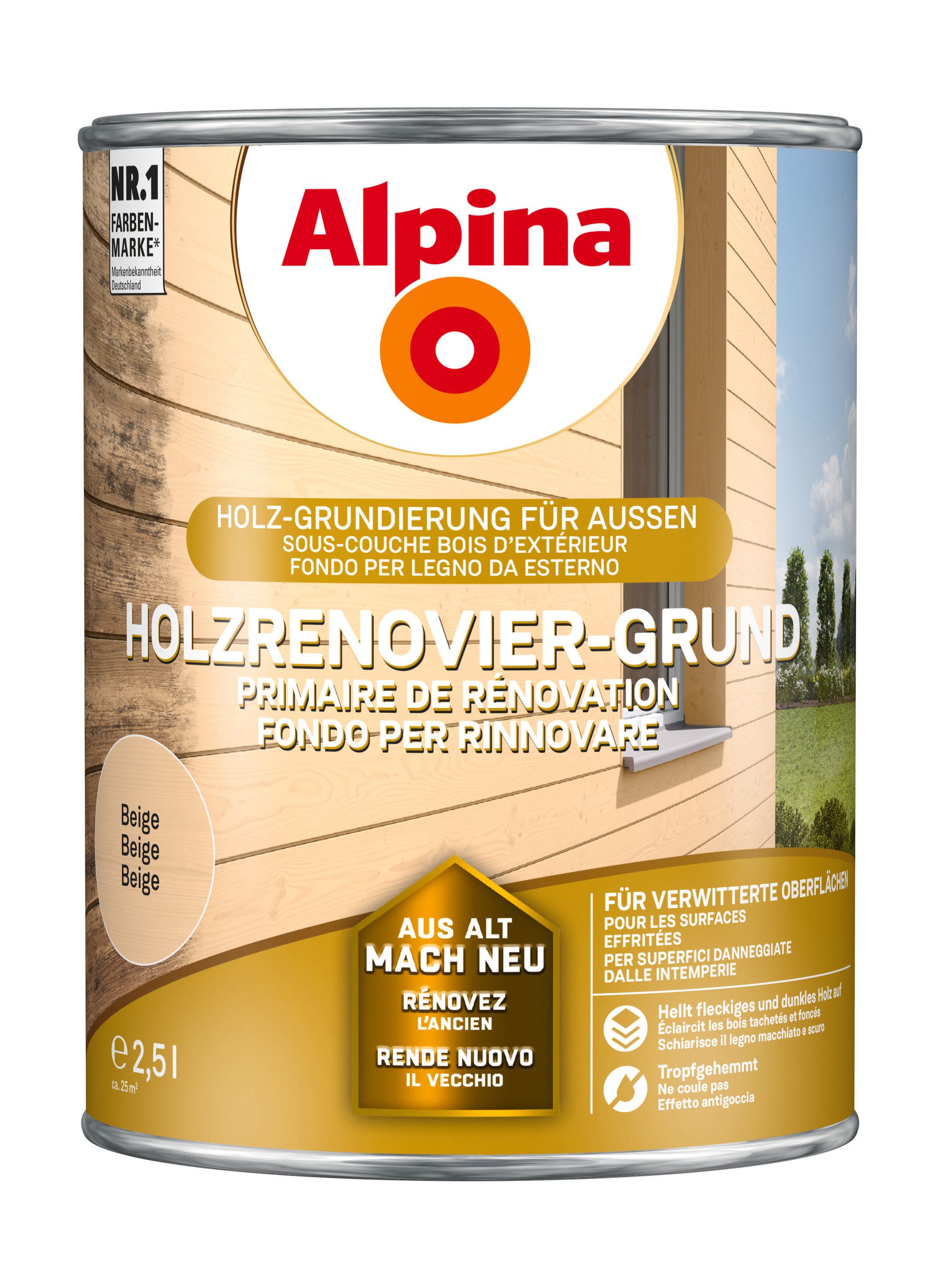Alpina Grundierfarbe Holzrenovier-Grund Beige 2,5 Liter