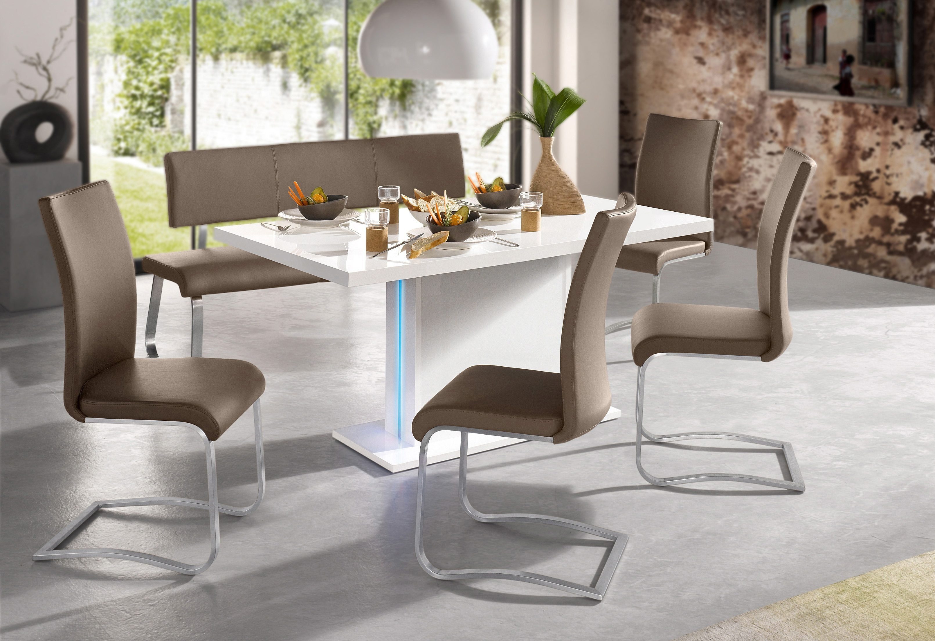 mit Echtlederbezug, Cappuccino bis 2 furniture Cappuccino 130 MCA belastbar Freischwinger Arco St), | Stuhl (Set, Kg