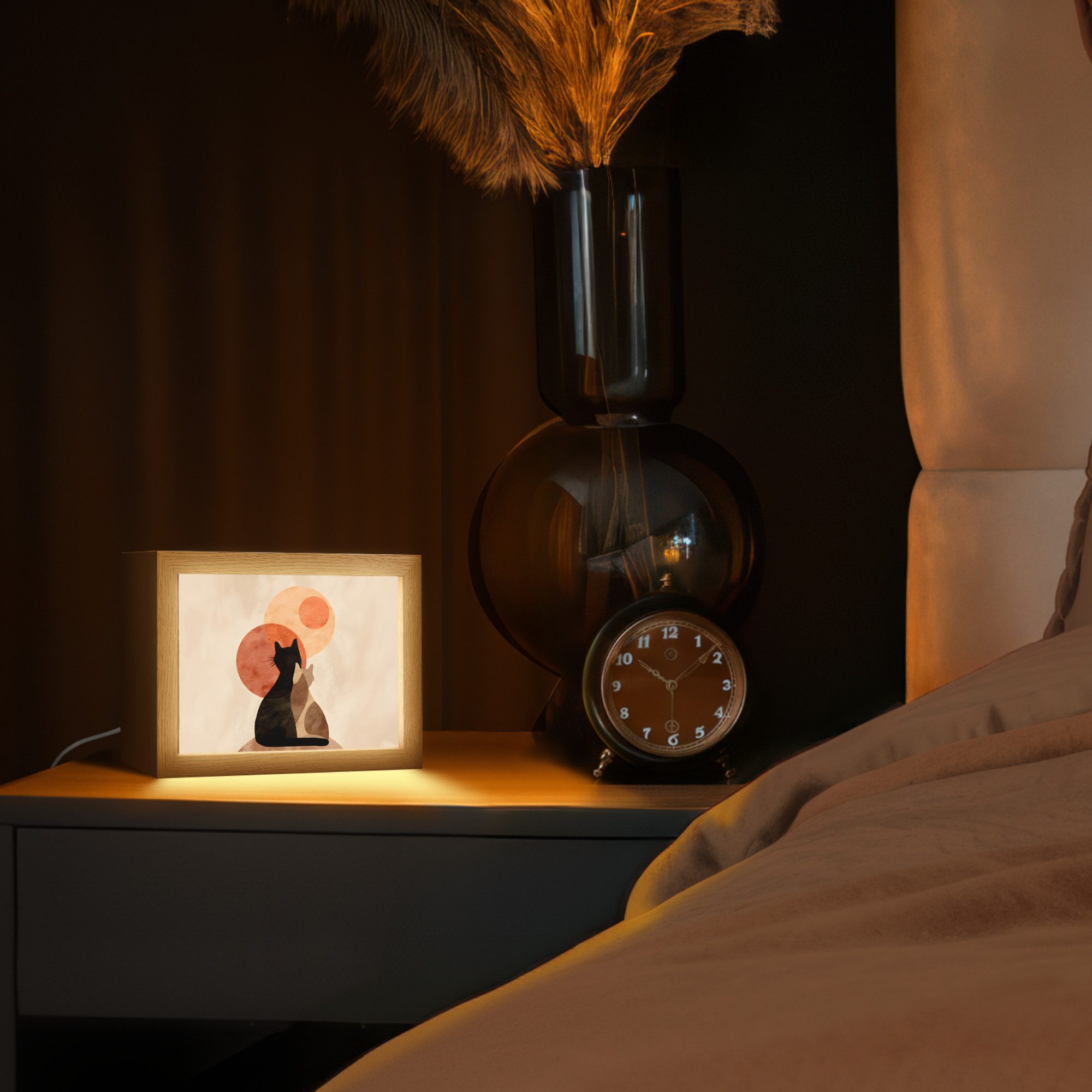 OnlyWow Tischleuchte Lightbox Katzen - Schwarz - Abstrakt - Kreise, Dimmbar, Farbwechsel, LED, Warmweiß, Kaltweiß, Neutralweiß Einstellbar, Tischlampe, Schreibt – Bild 3 von 5
