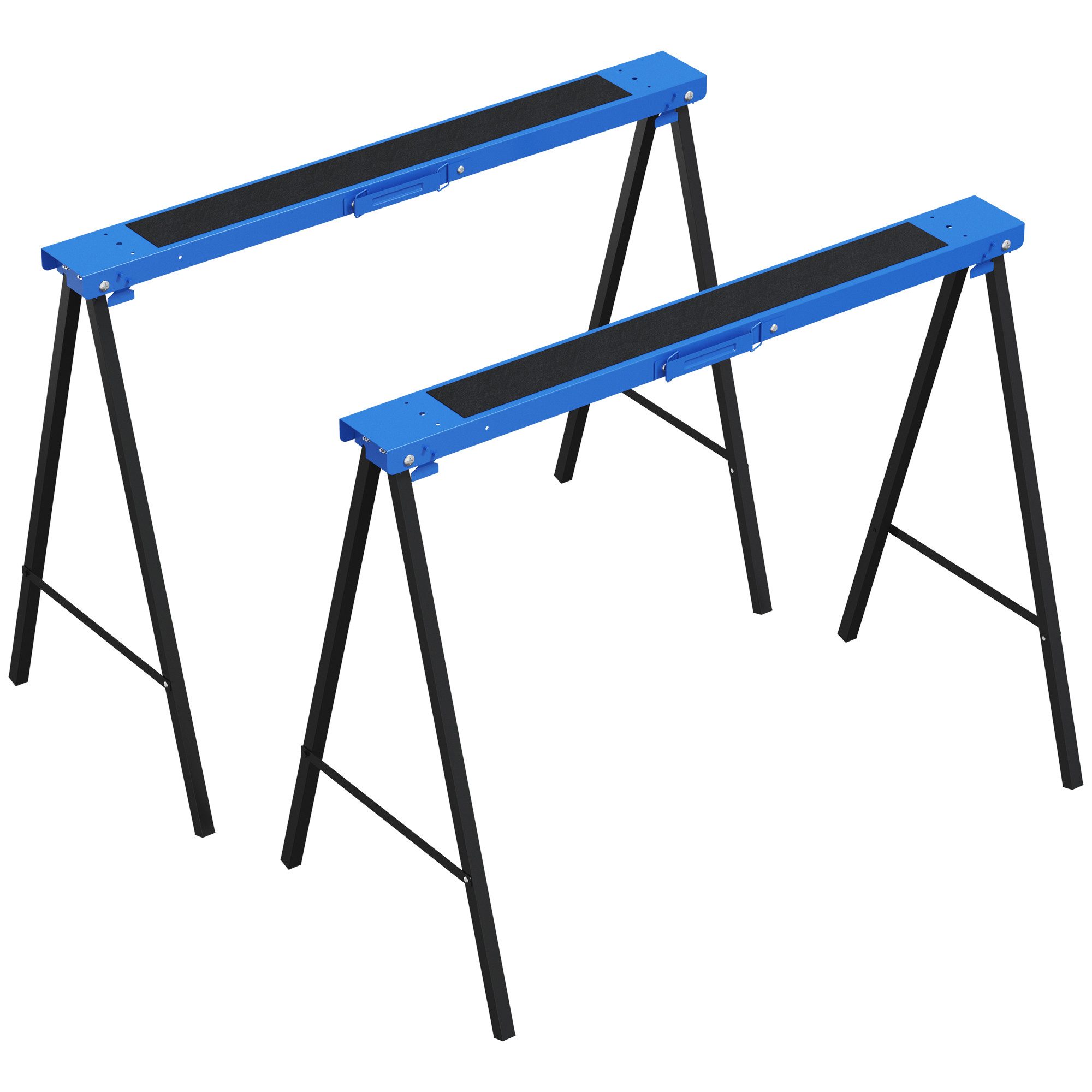 Fyrove Arbeitsplattform Arbeitsbock 2er-Set, Sägeböcke aus Metall, bis 250 kg, Blau (2er-Set, 2 Arbeitsböcke aus Metall), Klappbar, rutschfest, mit Tragegriff, 125 kg je Bock