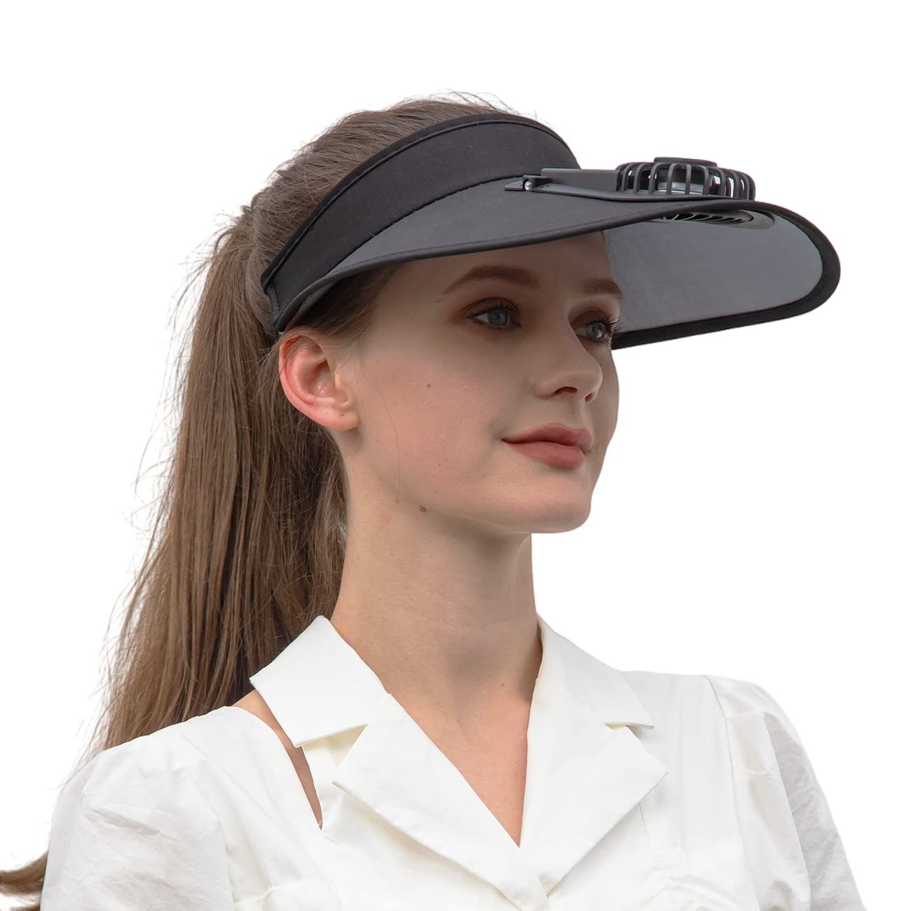 Bomiclss Sonnenhut Sonnenblende Hüte mit Ventilator, Fan Visor Hat Kühlmützen (Drei Temperaturstufen,Großer Sonnenschutzbereich) für Damen Und Herren