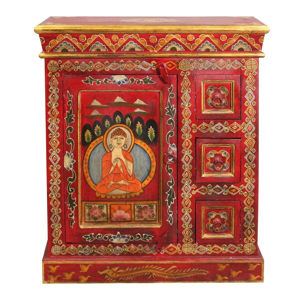 Oriental Galerie Mehrzweckschrank Tibet Wandschrank Norbu Rot 76 cm