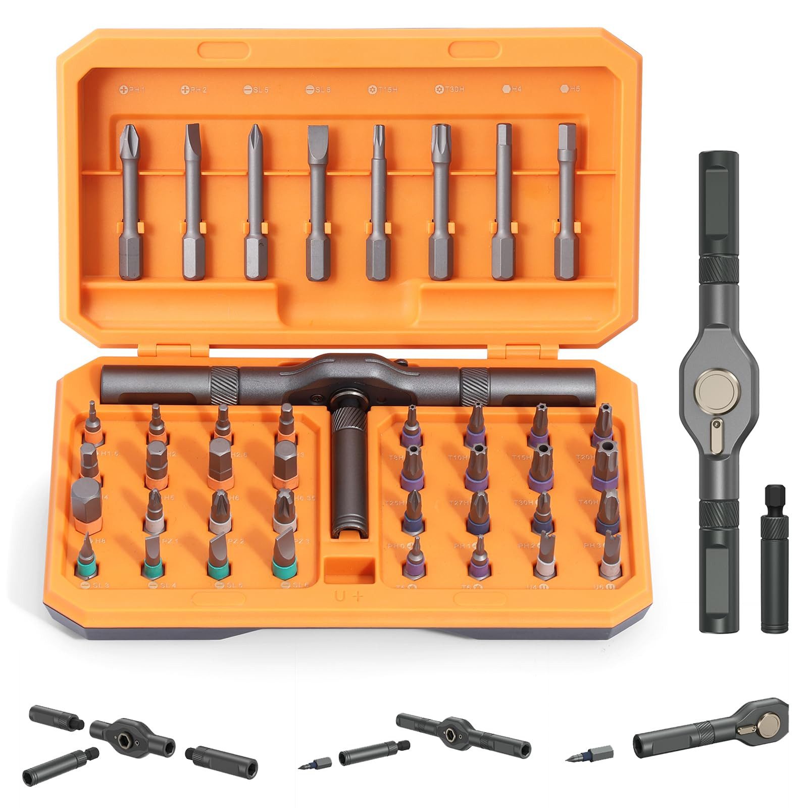 Schraubendreher 42-in-1 Ratschen Feinmechaniker werkzeug set, mit Abnehmbarem T-Griff