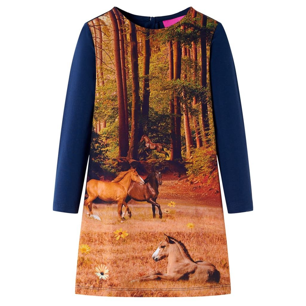 Druckkleid Kinderkleid mit Langen Ärmeln Marineblau 104