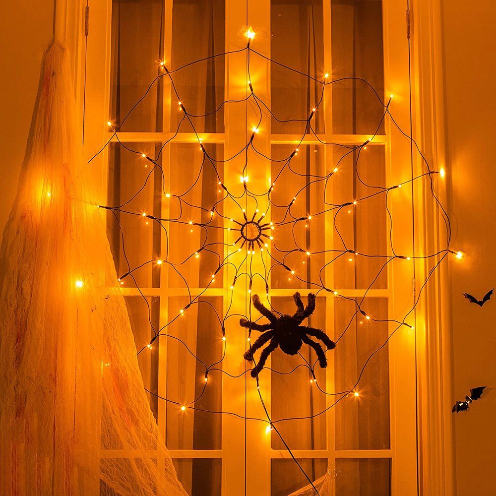 Dekolicht für Spinnennetz, Haunted House Orange, Lichter, 1M Party Durchmesser Bar Halloween Halloween Hof Dekorationen Batterie, wasserdicht,Fernbedienung, Lichter, Lila, Warmweiß Sunicol