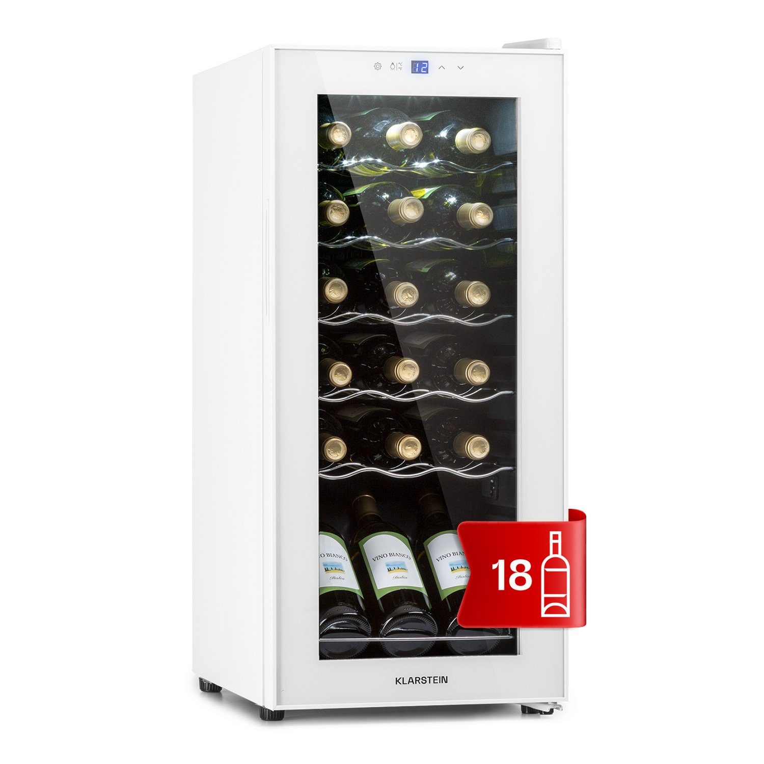 Klarstein Weinkühlschrank Shiraz 18 Slim Uno, für 18 Standardflaschen á 0,75l,Wein Flaschenkühlschrank Weintemperierschrank Weinschrank Kühlschrank