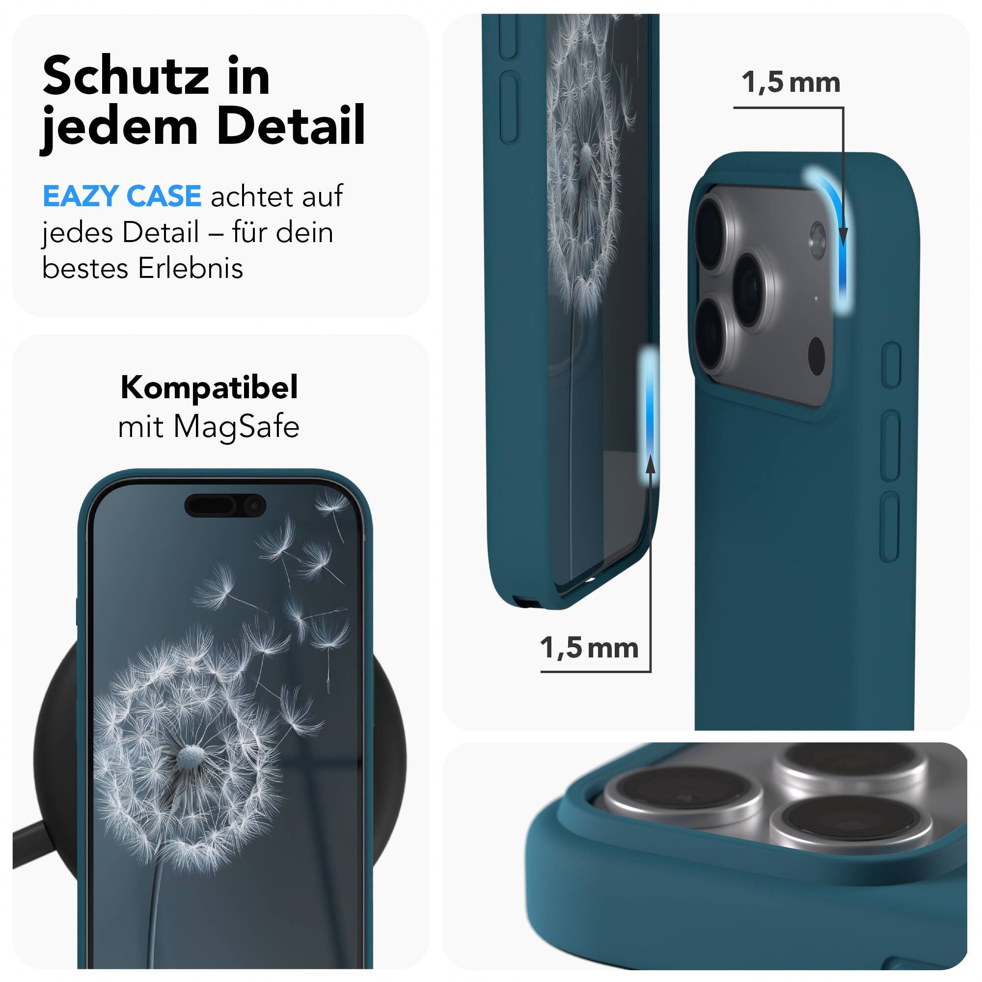 EAZY CASE Handyhülle für Apple iPhone 17 Pro Hülle Silikon 6,3 Zoll, TPU Schutzhülle MagSafe mit Kameraschutz kratzfestes Bumper Petrol – Bild 3 von 5