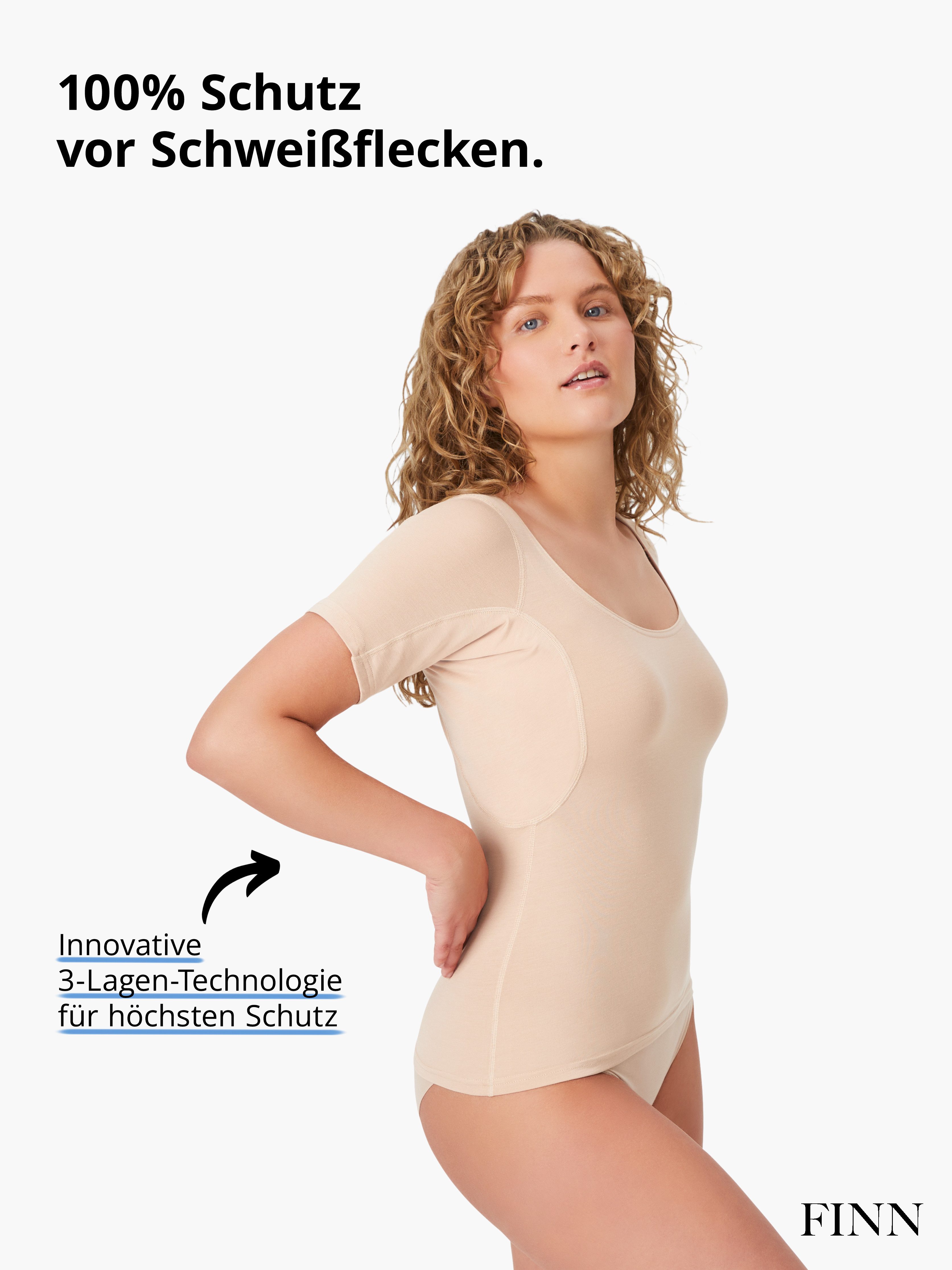 FINN Design Unterhemd Anti-Schweiß Shirt Damen mit integrierten Achselpads Schutz vor Schweißflecken und Schweißgeruch – Bild 2 von 5