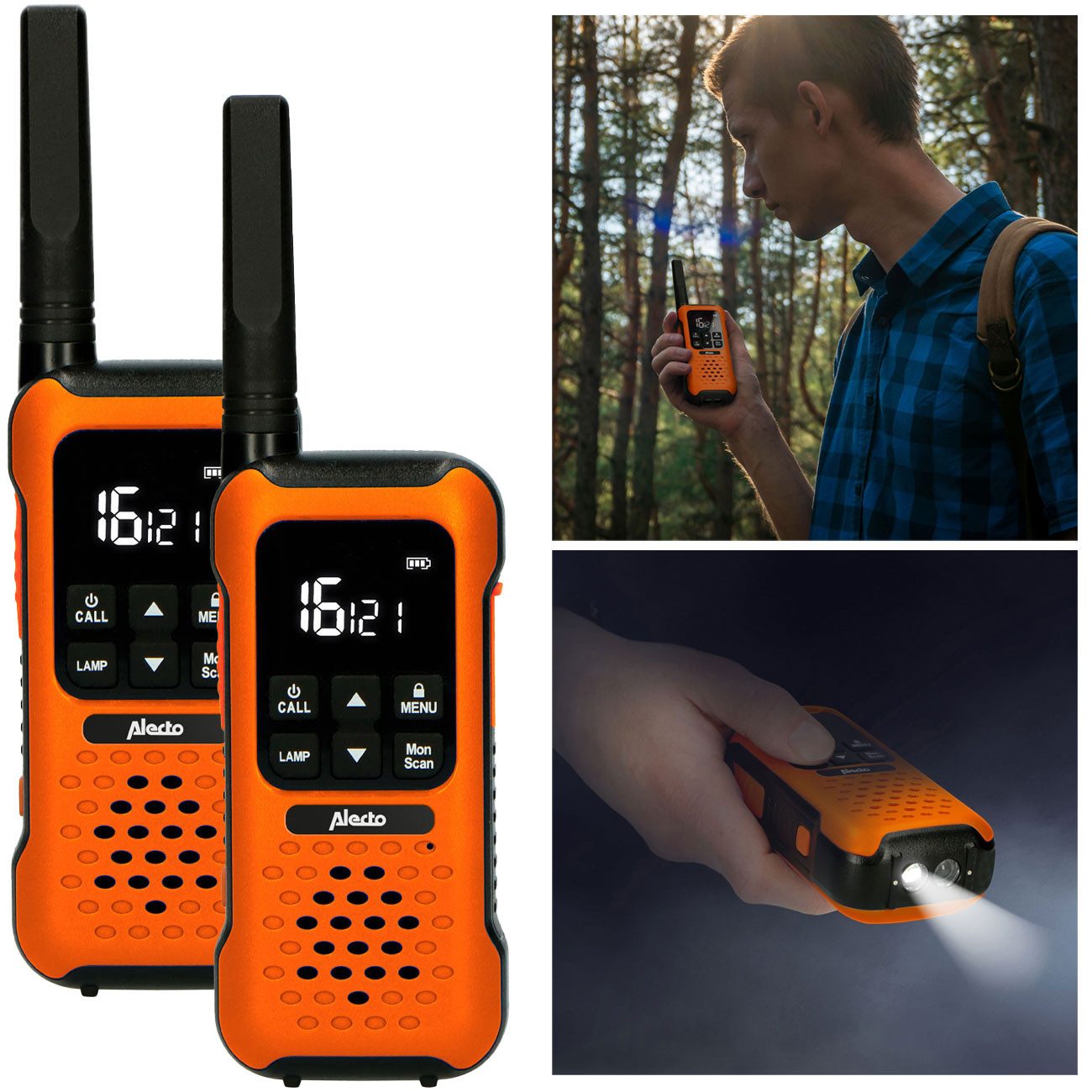 Alecto Walkie Talkie Outdoor- 2er-Set: IPX7 wasserdicht, 10km Reichweite & Licht, (2-St), Mit praktischem Gürtelclip