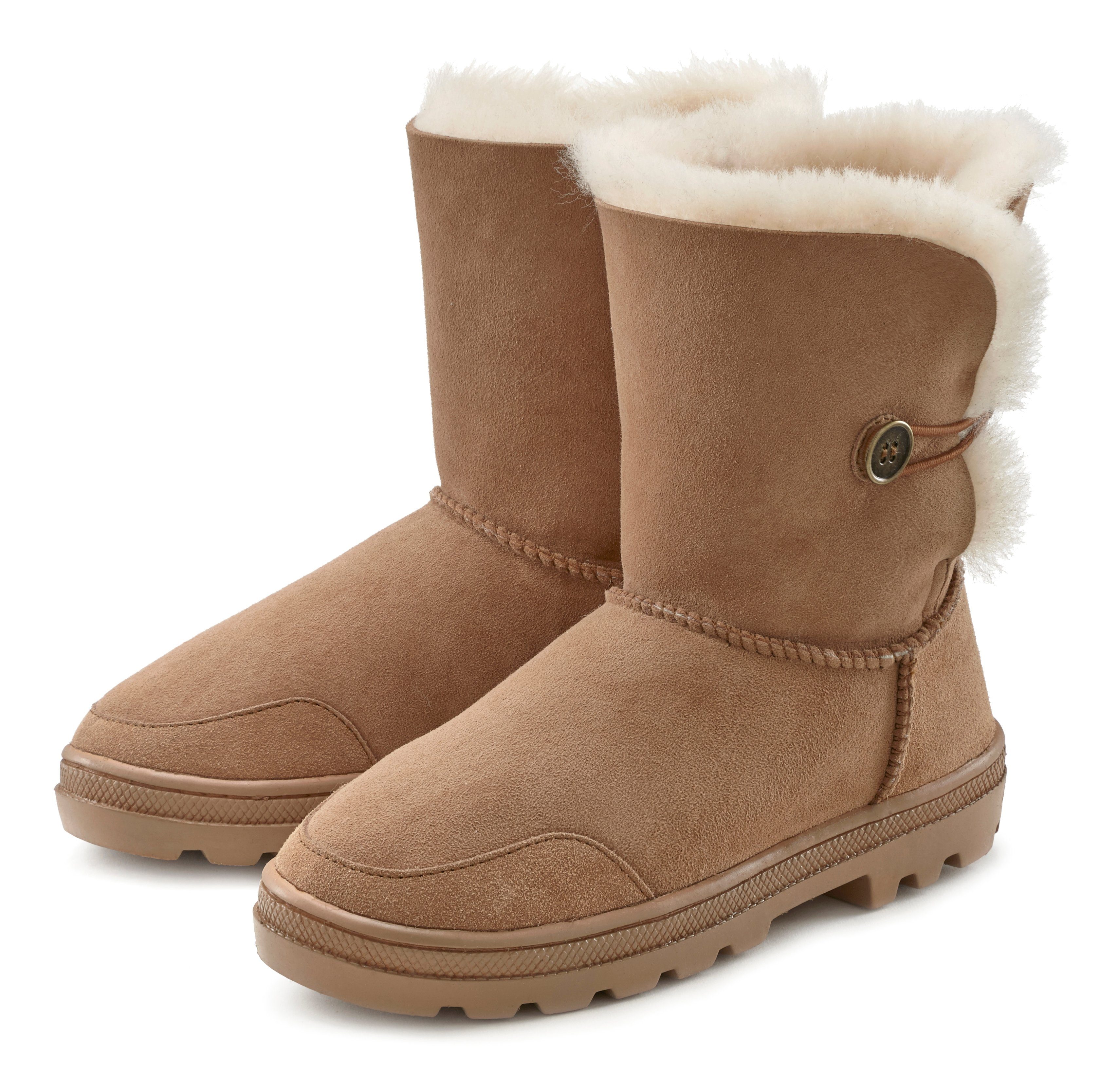 Sohle, LASCANA Winterstiefel Snowboots robuste Lammfell, aus Winterstiefelette, kuscheligem