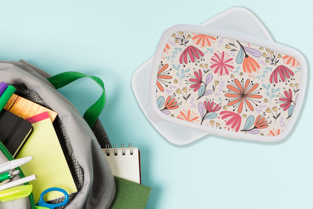 Erwachsene, (2-tlg), Regenbogen - Brotdose, Kunststoff, und Lunchbox MuchoWow - Design, Kinder weiß Mädchen Blumen und Jungs für Brotbox für