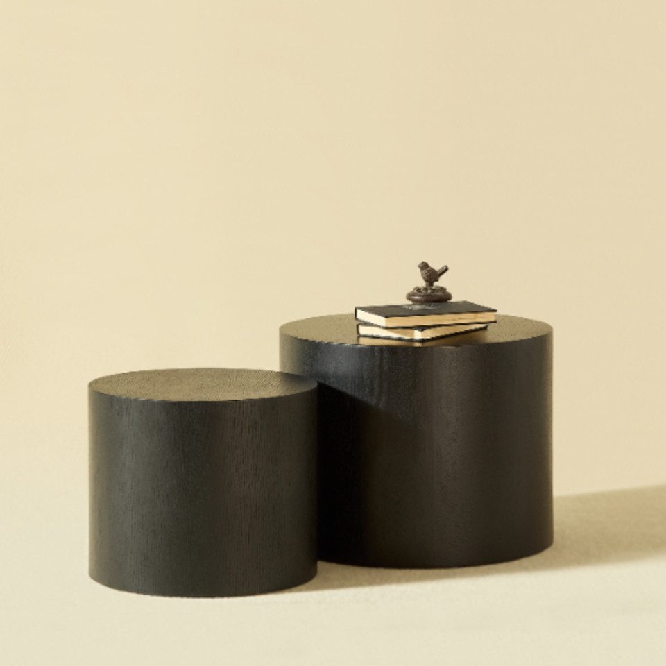 NJLyuhome Couchtisch Schwarzer runder Beistelltisch-Set, Nesting Tische im günstig online kaufen