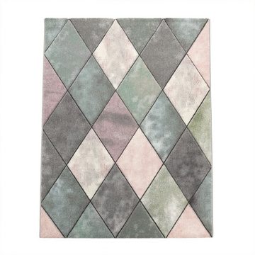 Teppich Wohnzimmer Teppich Bunt Pastellfarben Rauten Muster, TT Home, Läufer, Höhe: 16 mm