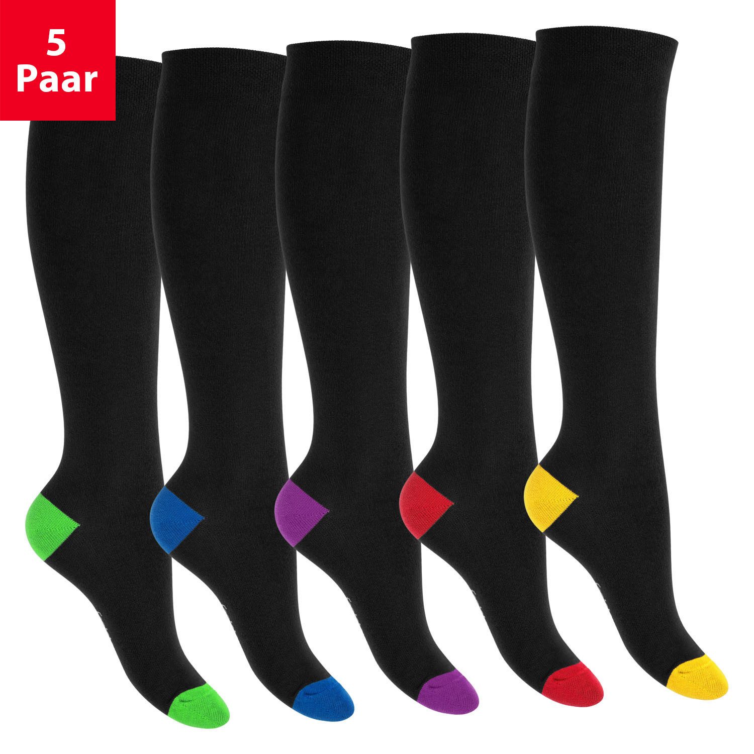 Langsocken Kinder Baumwoll Kniestrümpfe (5 Paar) abgesetzte Ferse/Spitze