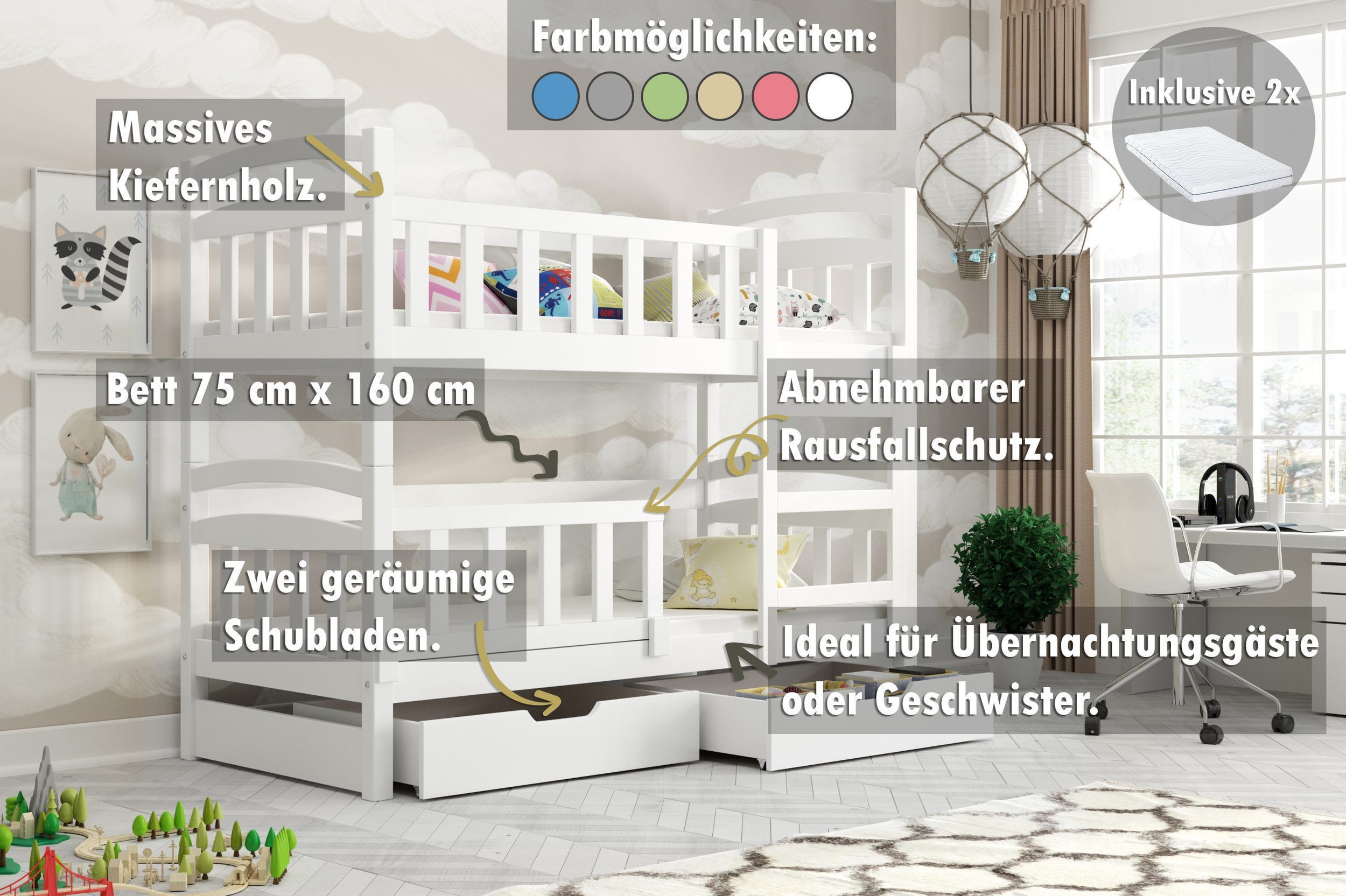 thematys Hochbett Etagenbett Stockbett mit Rausfallschutz günstig online kaufen