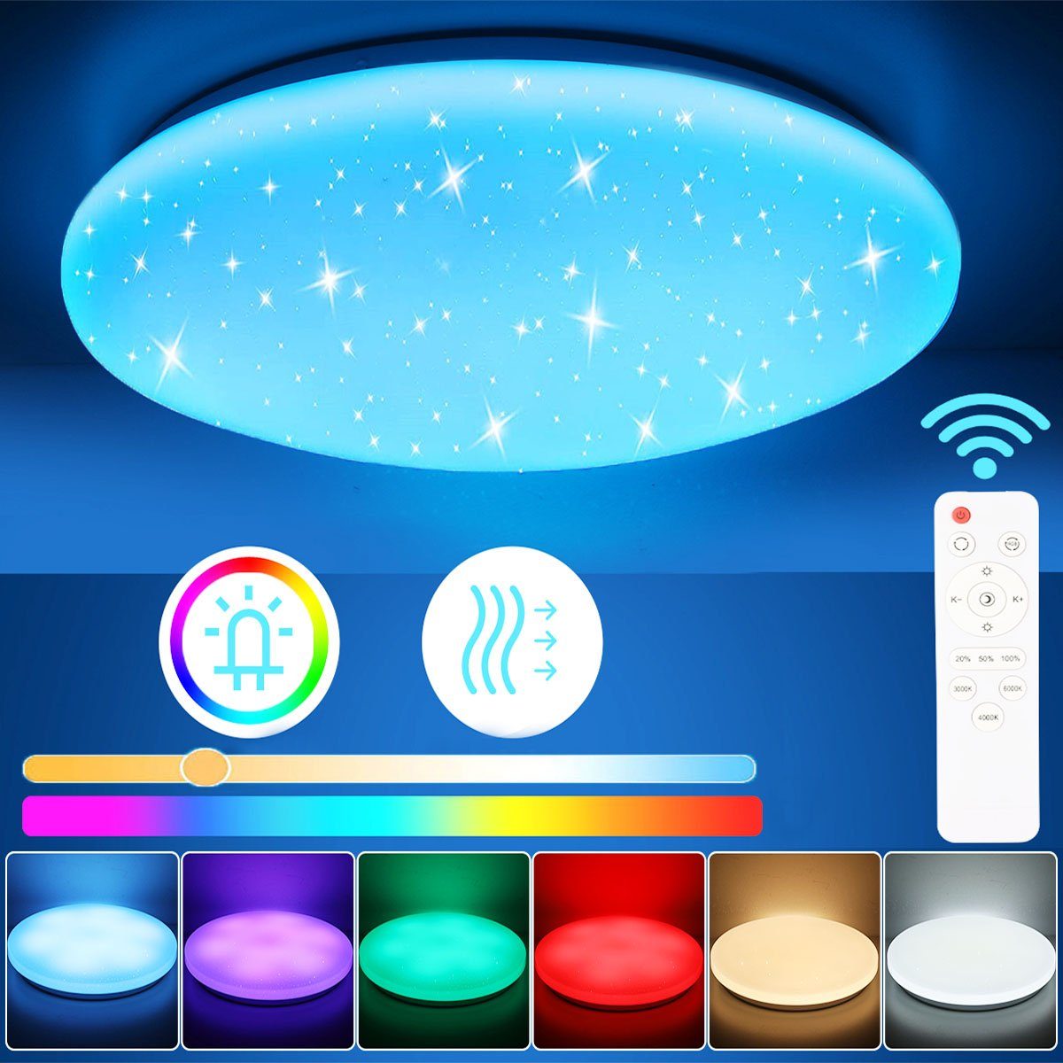 oyajia Deckenleuchte 36W RGB LED Deckenleuchte Sternenhimmel-Effekt Farbwechsel Lampe 40cm, LED fest integriert, RGB Farbwechsel (3000~6500K), Dimmbar mit Fernbedienung, IP44 Wasserfest für Küche Wohnzimmer Bad