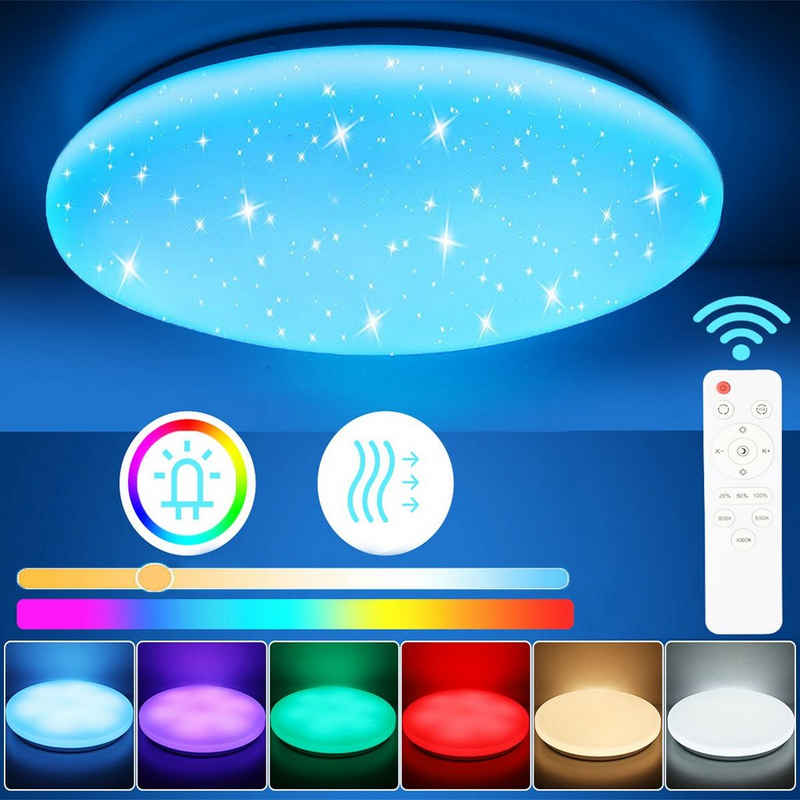 oyajia Deckenleuchte 36W RGB LED Deckenleuchte Sternenhimmel-Effekt Farbwechsel Deckenlampe, LED fest integriert, RGB Farbwechsel (3000~6500K), Dimmbar mit Fernbedienung, IP44 Wasserfest für Küche Wohnzimmer Bad