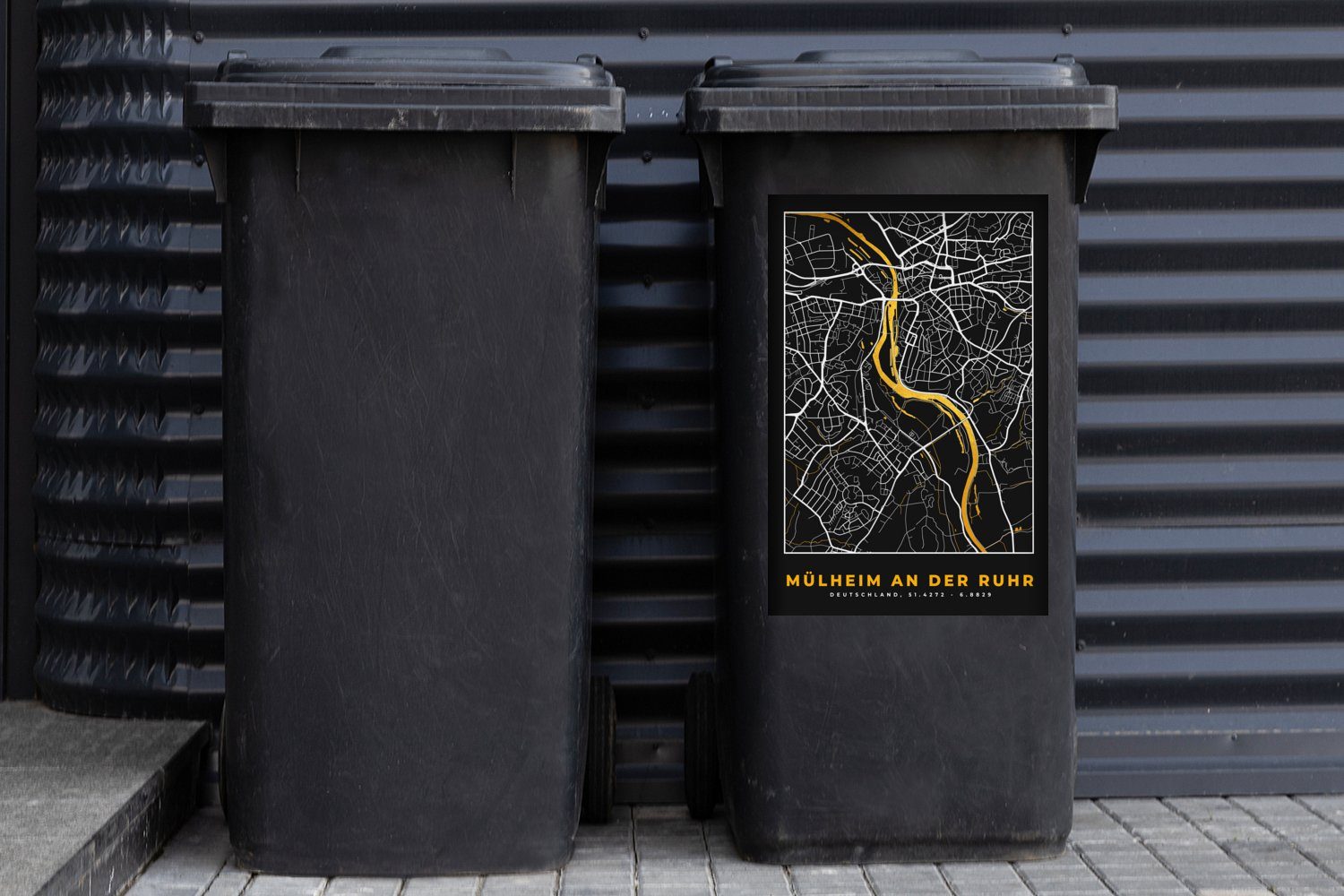 MuchoWow Mülltonne, - St), Sticker, Gold Ruhr Karte - Stadtplan Abfalbehälter Container, (1 Wandsticker - - der Mülleimer-aufkleber, an Deutschland Mülheim