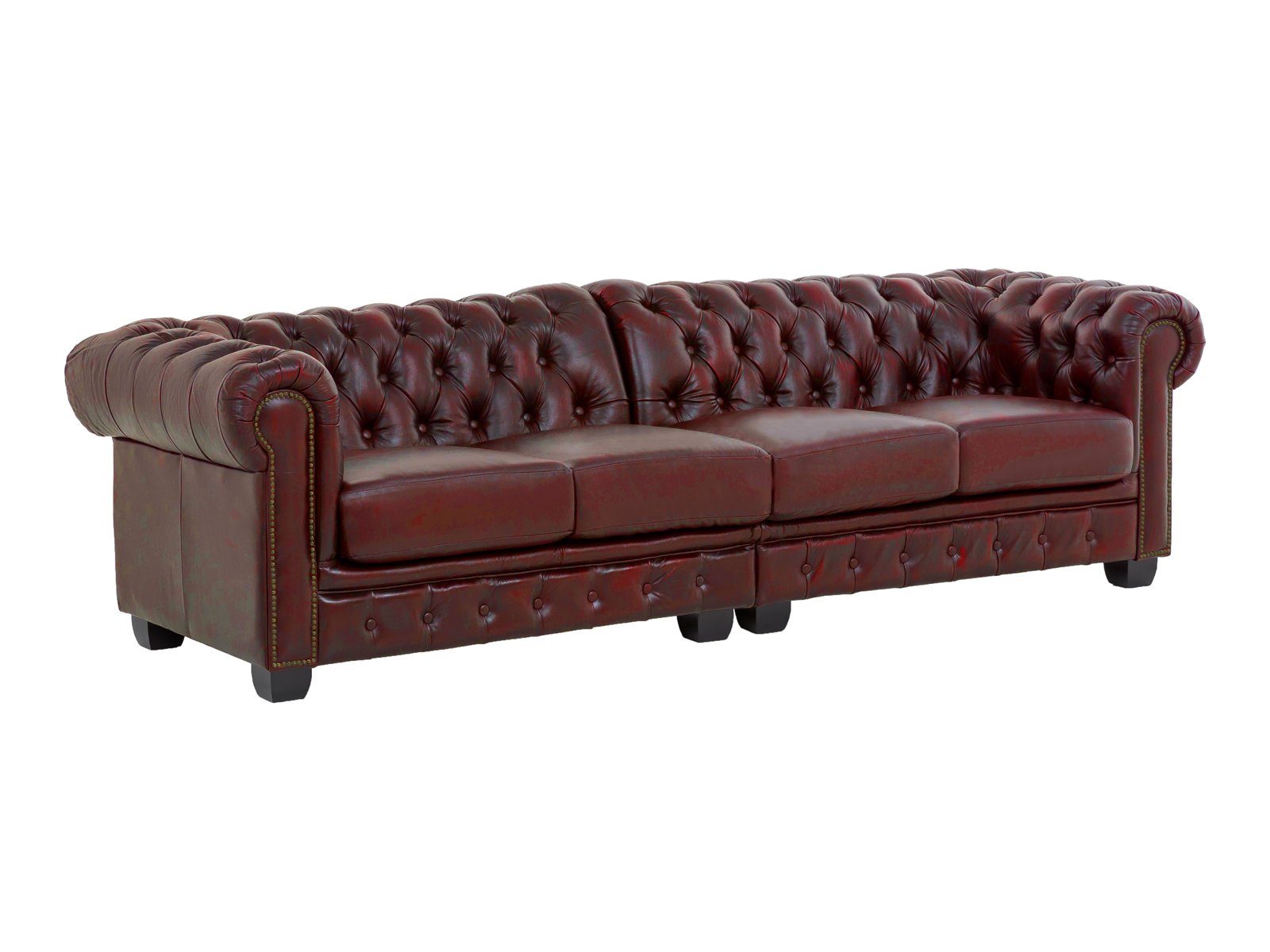 Sofa Chesterfield 4-Sitzer Echtleder rot
