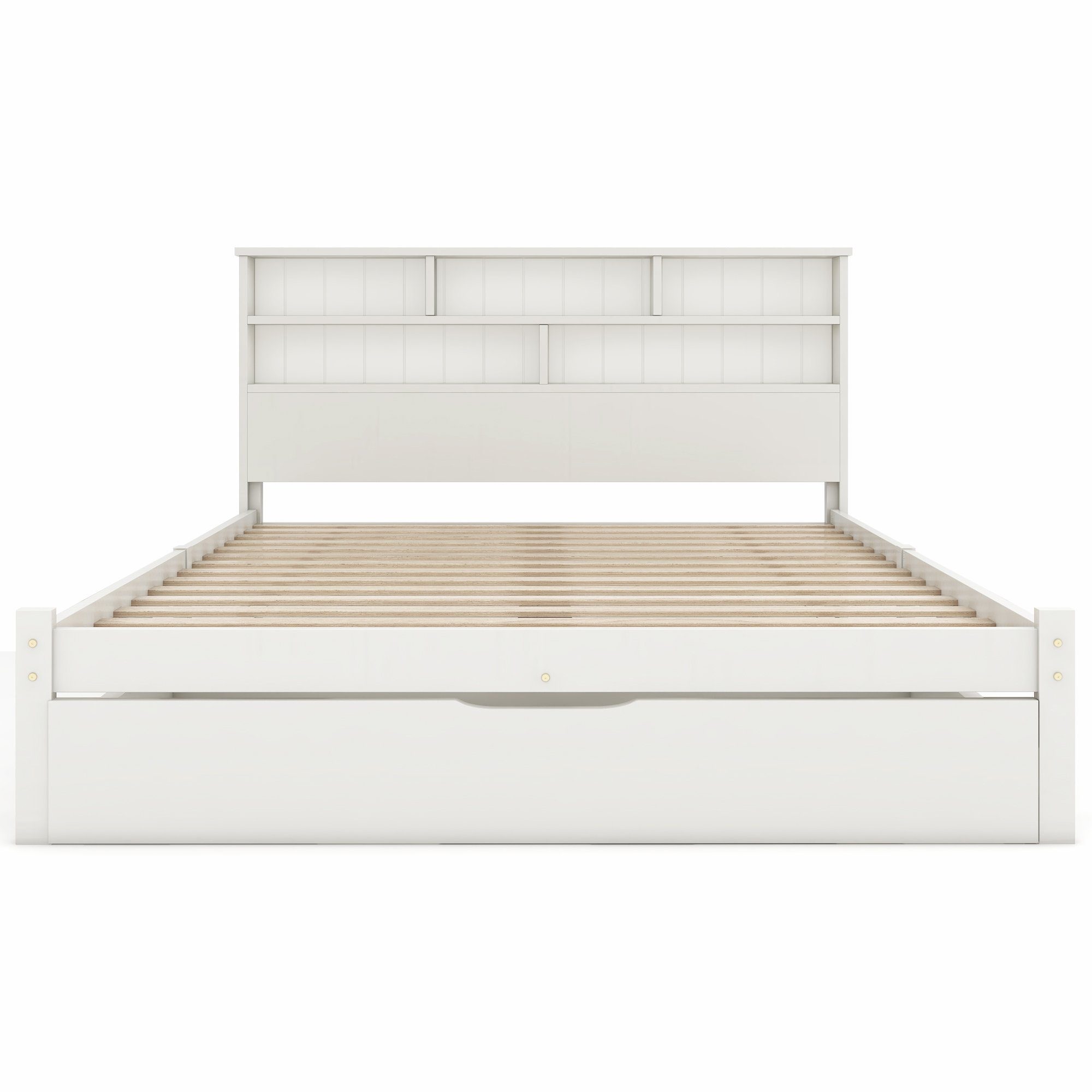 Massivholzbett (Doppelbett mit Schublade und Lattenrost), Holzbett mit Bücherregal, Kinderbett Jugendbett 140x200 cm