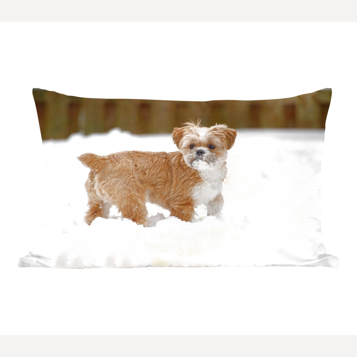 MuchoWow Dekokissen Dekokissen Tzu Hund spielt Wohzimmer Shih im Zierkissen, Schlafzimmer Schnee, mit Dekoration, Füllung