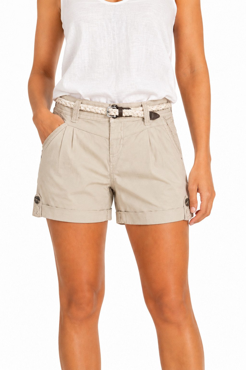 Bermudas Damen Short Bermuda kurze Hose Sommer Chino Stoff Hose mit Gürtel