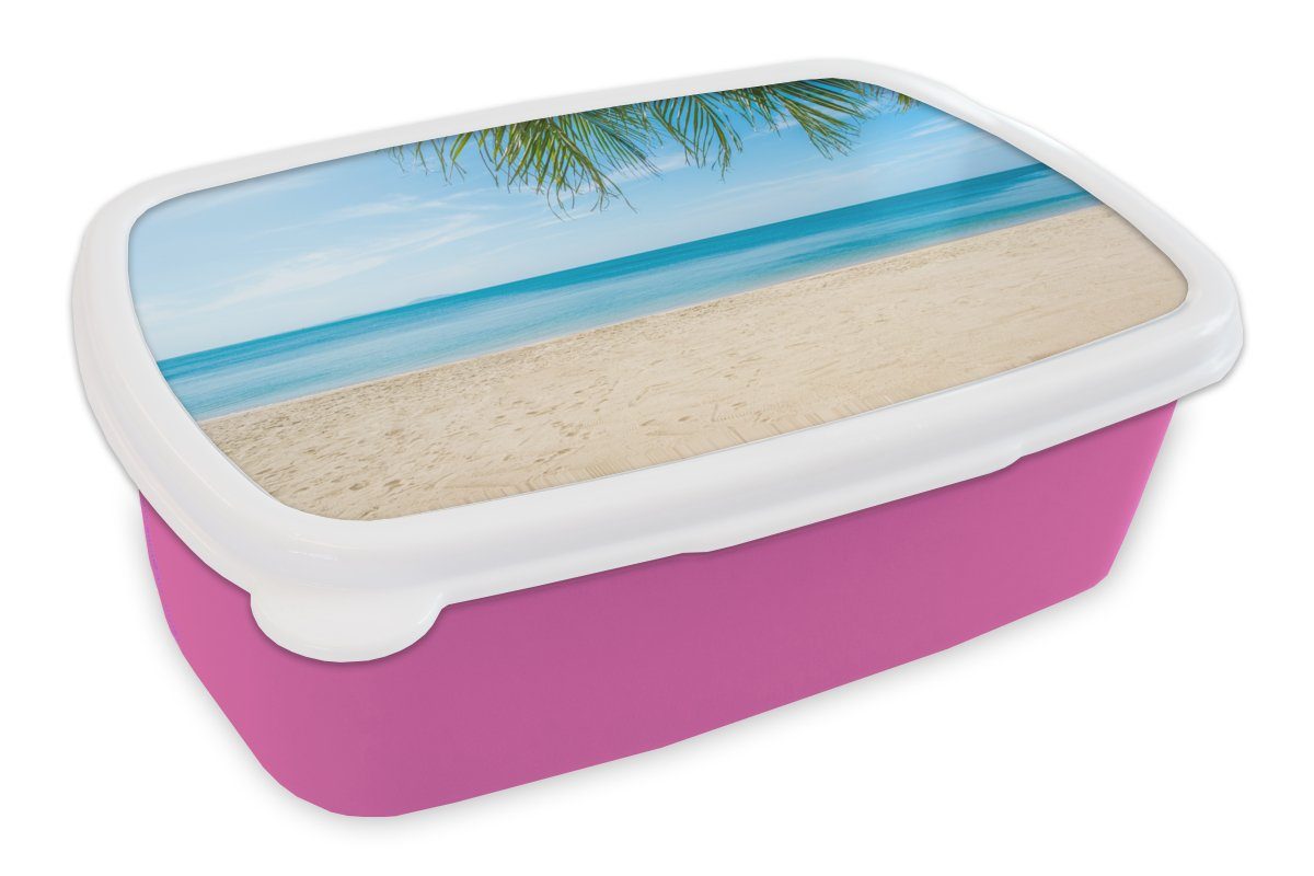 - rosa Palme, Strand Tropisch (2-tlg), Snackbox, Brotbox Kunststoff Erwachsene, Brotdose Kinder, Lunchbox für - MuchoWow Kunststoff, Mädchen,