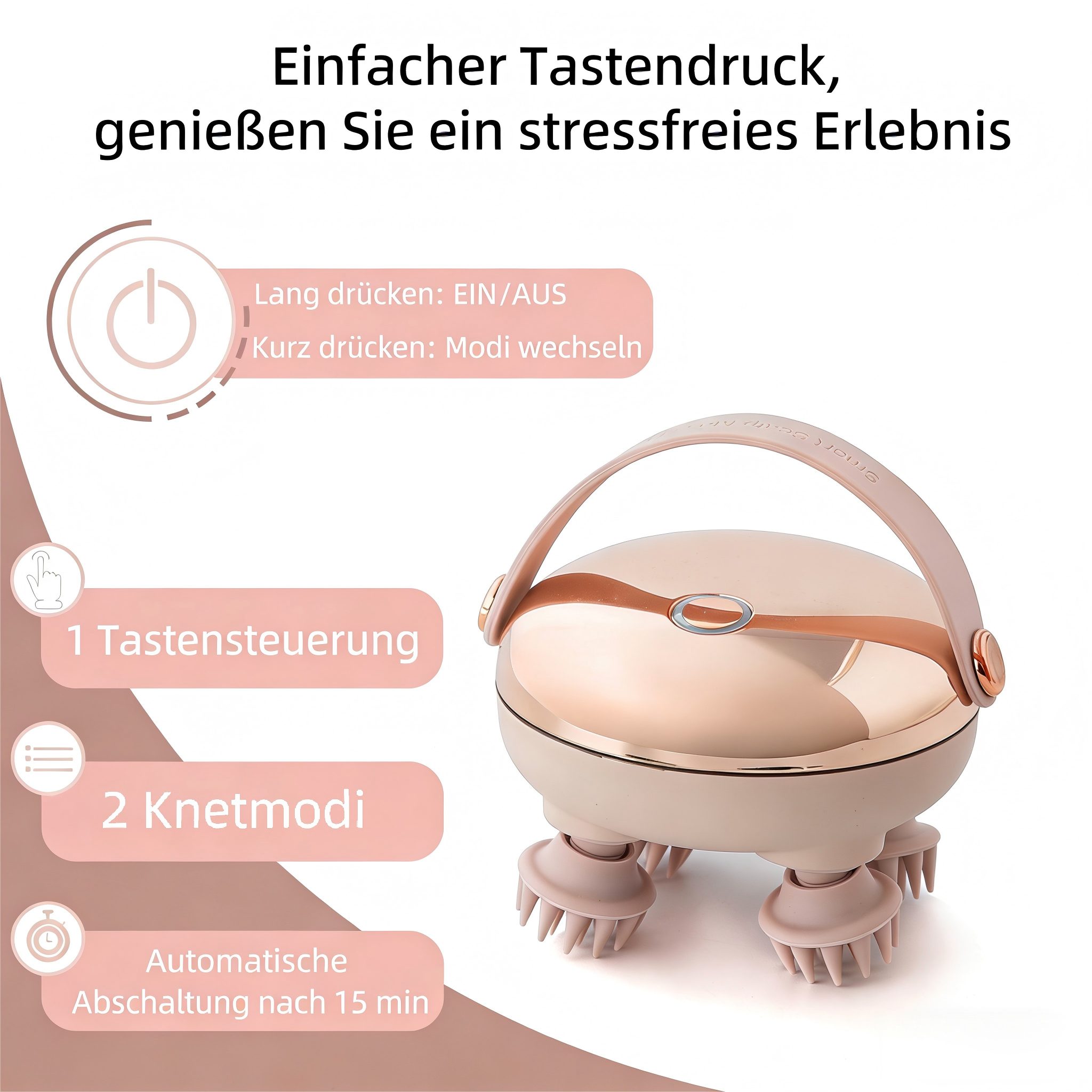 Toomoke Massagegerät elektrisches Kopfmassagegerät,handliches Kopfmassagegerät,2 modi, Körper-Massagegerät, Rotes Lichtpflege,mit 8 Massageköpfen,IPX6,Geschenk, Scalp Massager,Anti-Stress-Massage, Silikon-Massageaufsätze,Golden