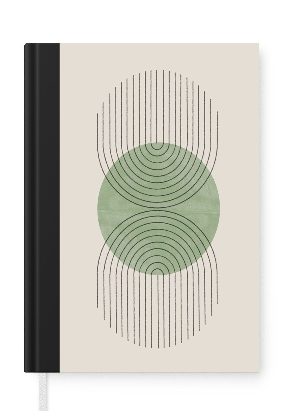 MuchoWow Notizbuch Kreis - Linien - Abstrakt - Grün, Journal, Merkzettel, Tagebuch, Notizheft, A5, 98 Seiten, Haushaltsbuch