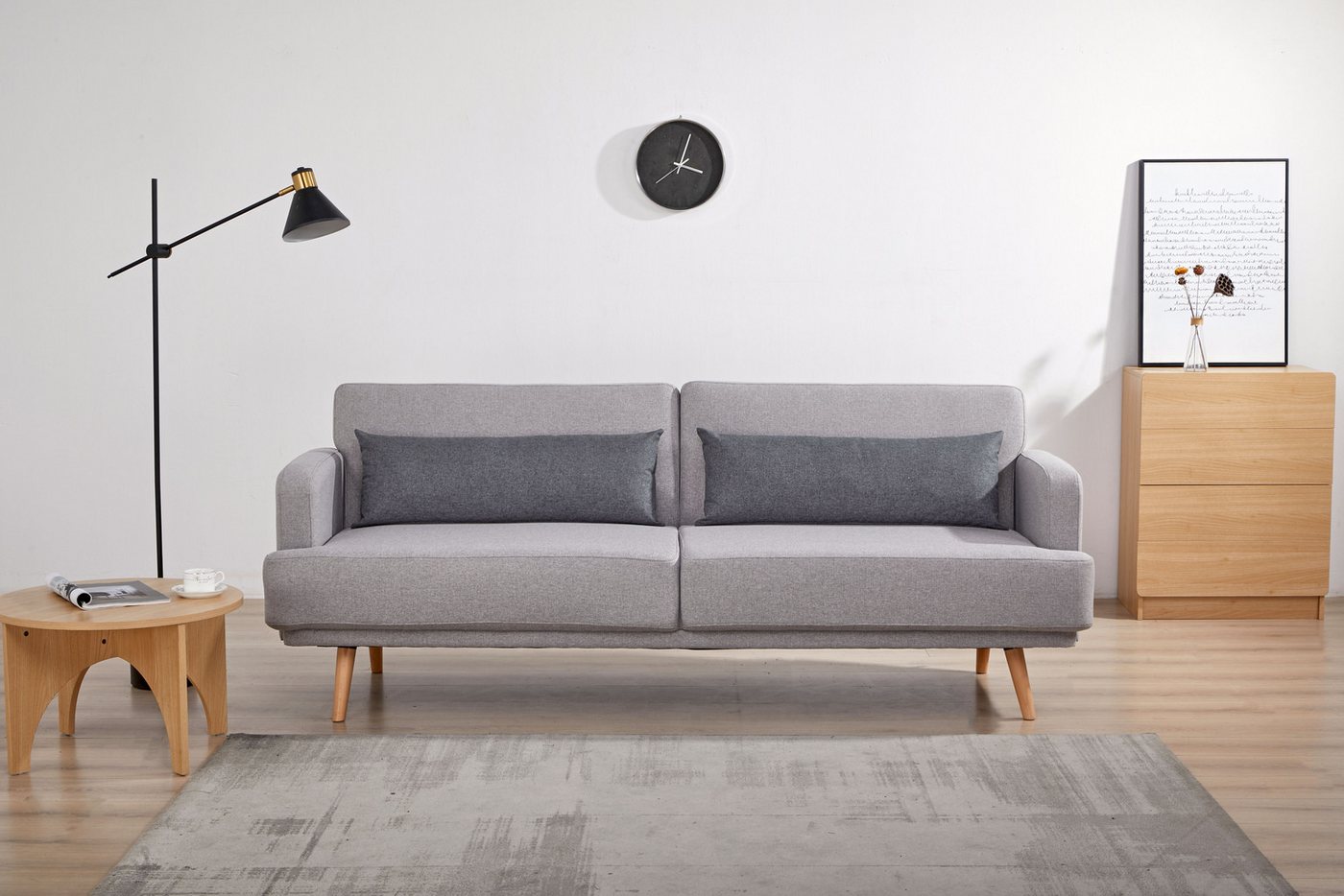 SalesFever Schlafsofa Malmö - Komfortabler 2,5-Sitzer inklusive Zierkissen, mit Schlaffunktion, Breite 214 cm