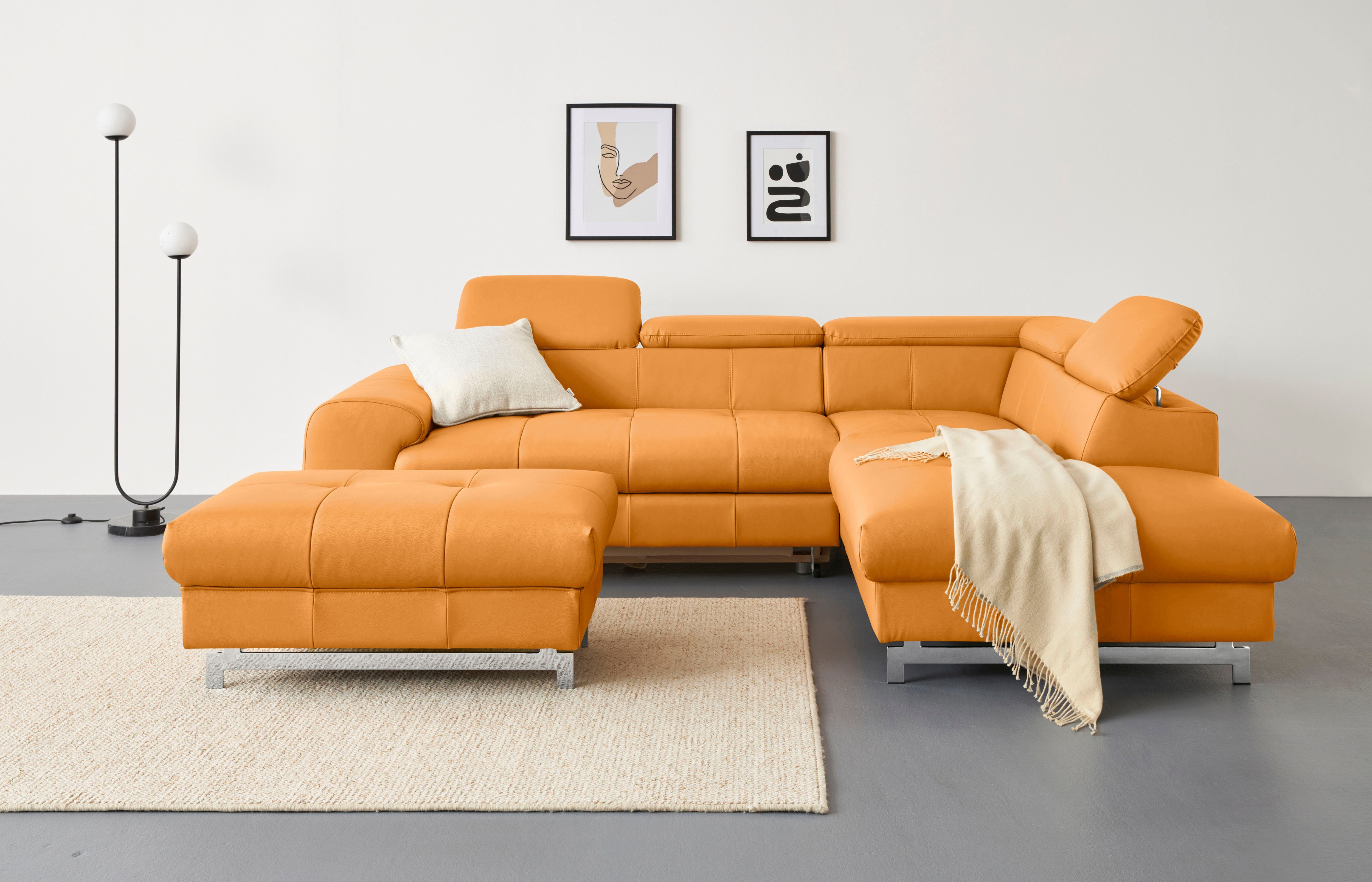 COTTA Ecksofa Chef L-Form, mit Kopfteilverstellung, edle Metallkufen, wahlweise mit Bettfunktion