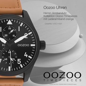OOZOO Quarzuhr Oozoo Herren Armbanduhr Timepieces, (Analoguhr), Herrenuhr rund, groß (ca. 42mm) Lederarmband, Casual-Style