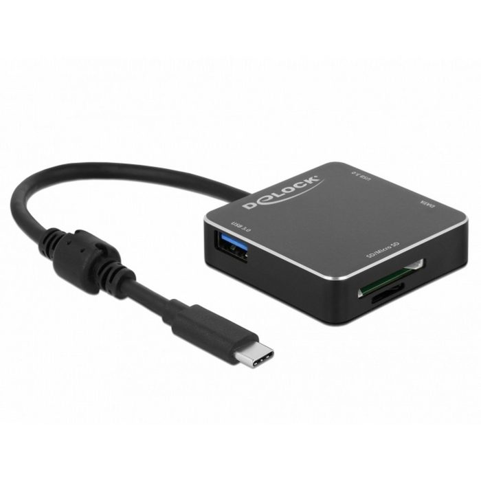 Delock 3 Port USB 3.1 Gen 1 Hub mit USB Type-C SD + Micro SD Slot USB-Kabel
