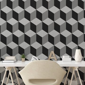Abakuhaus Vinyltapete selbstklebendes Wohnzimmer Küchenakzent, Schwarz und weiß monochrome Cube