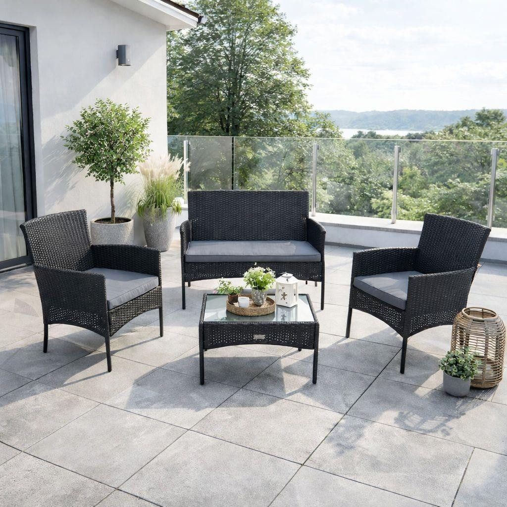 ESTEXO Sitzgruppe Polyrattan Gartenmöbel Set 4-teilig Flechtdesign Rattan Gartenset