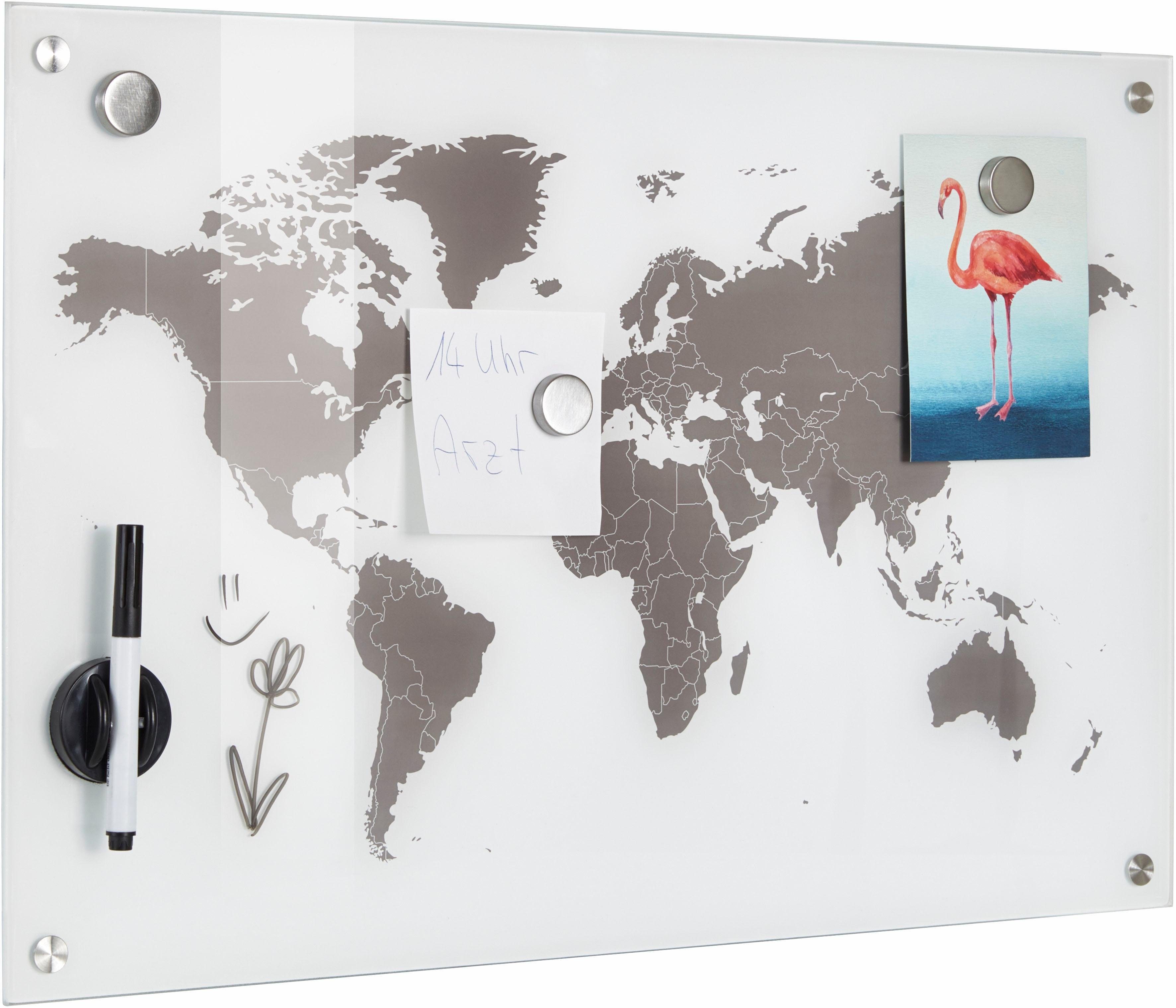 60x40 Pinnwand Worldmap, Glas Present Zeller