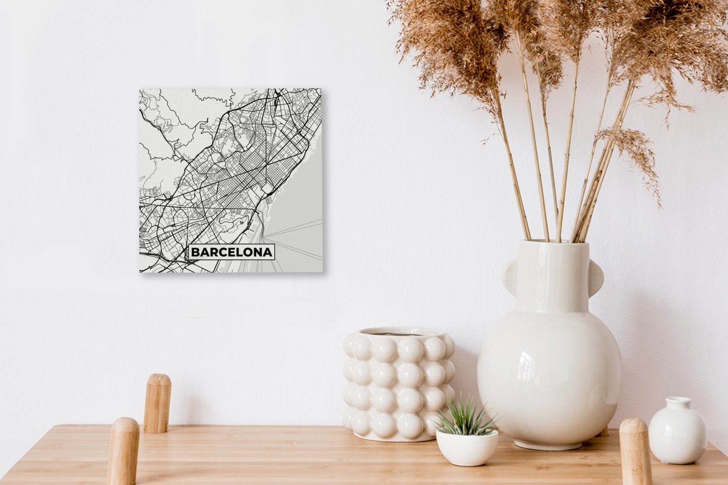 OneMillionCanvasses® Leinwandbild Karte - Schlafzimmer Leinwand Bilder - Schwarz St), Barcelona Wohnzimmer Stadtplan (1 und weiß, für 