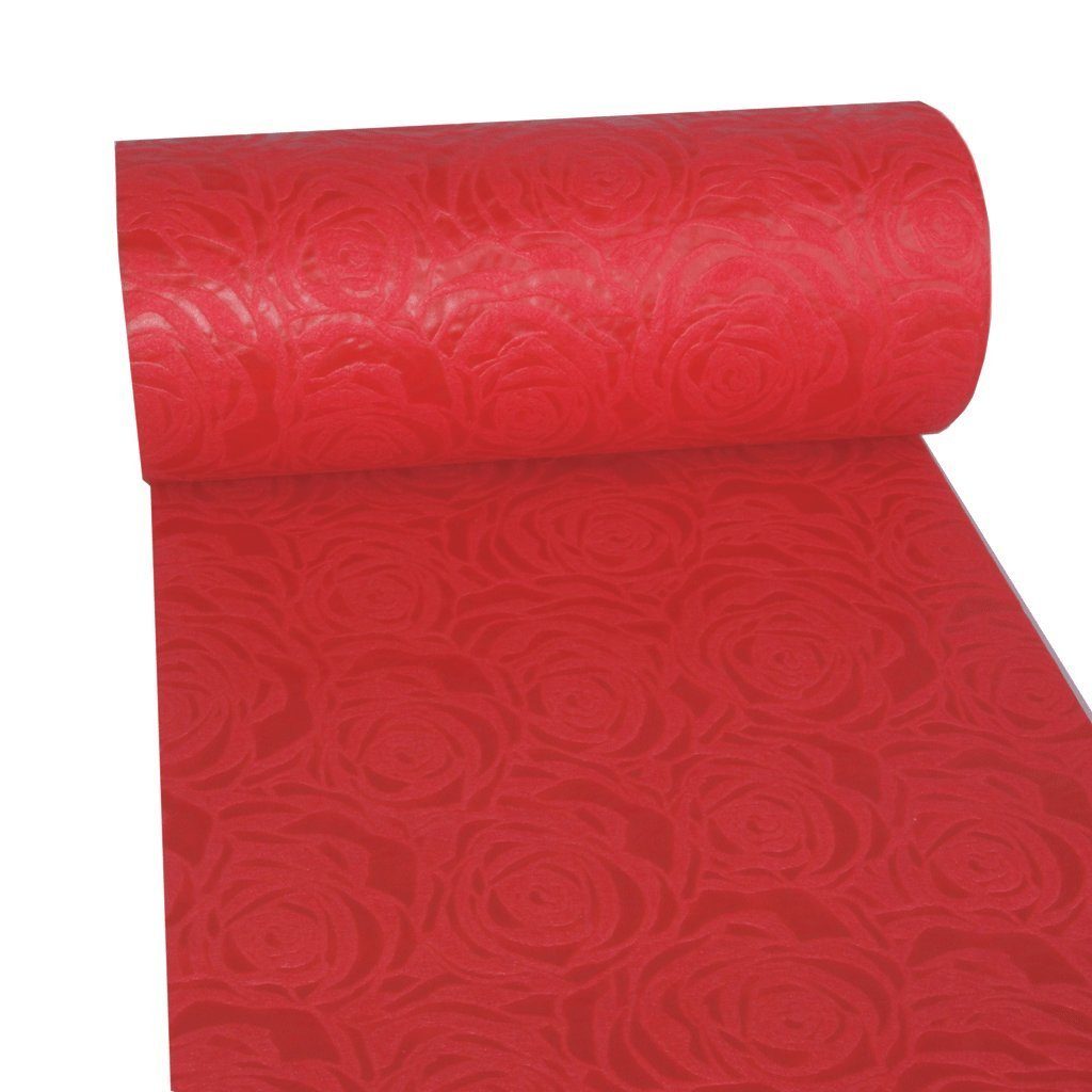 Oberfläche Tischläufer 300mm - 25m Tischläufer - rot mit Rosenmuster Deko samtiger -, Rosenmuster Geprägtes - - Dekoflor® AS