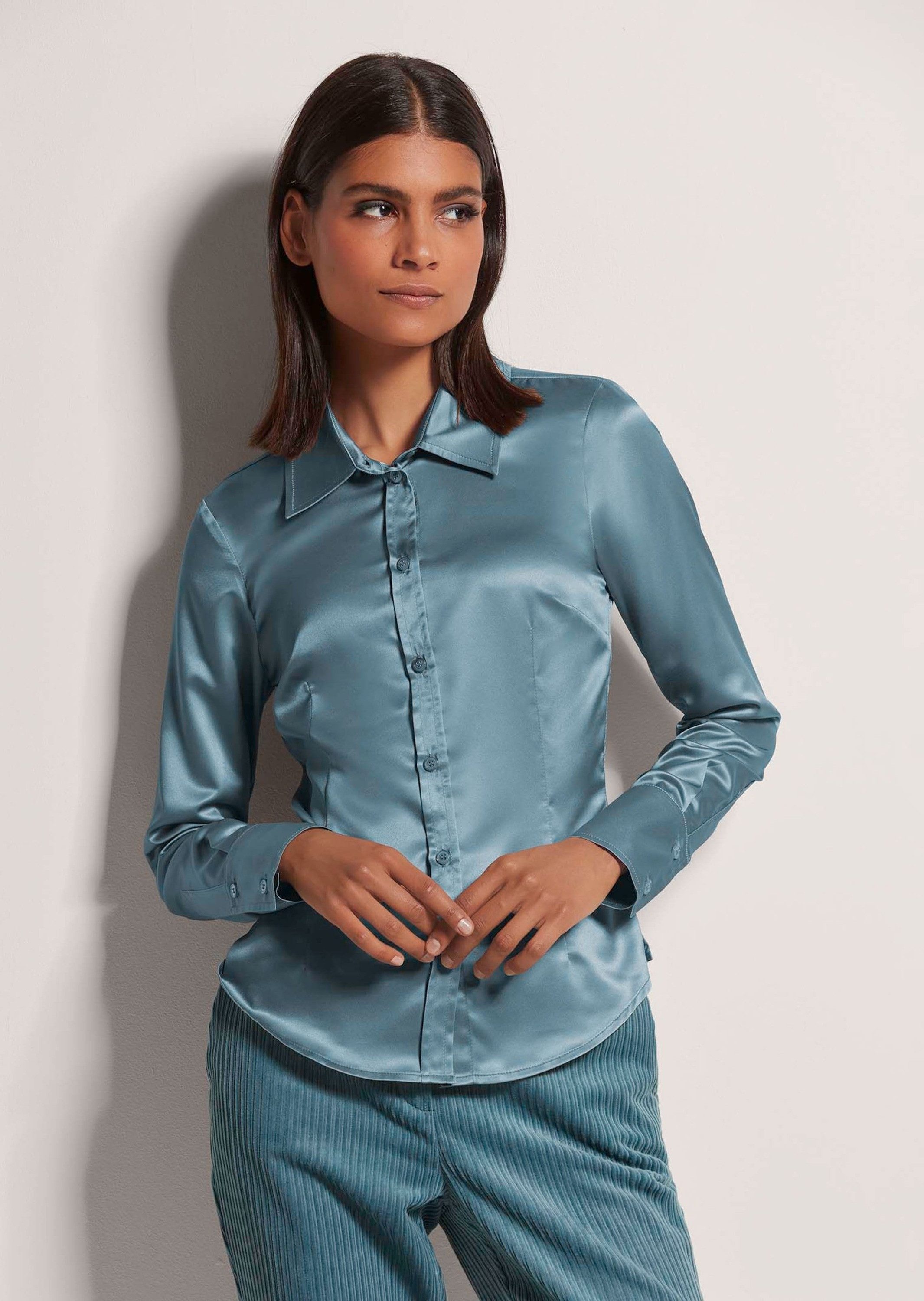 Hemdbluse Hemdbluse mit glänzendem Finish