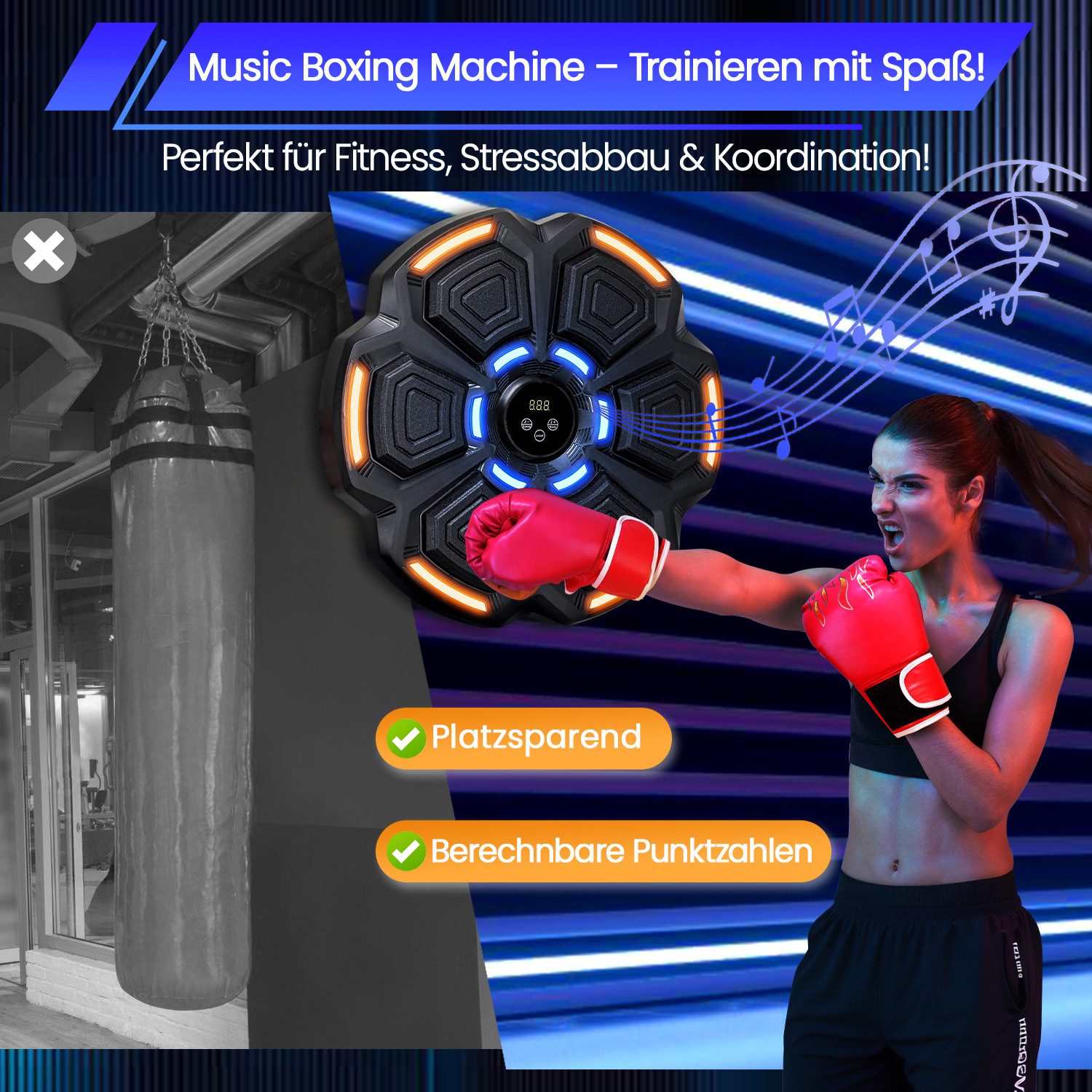 Clanmacy Boxstation Musik Boxmaschine Wandmontiertes Boxing LED-Musik-Boxgerät Bluetooth, mit Bluetooth und LED Touchscreen