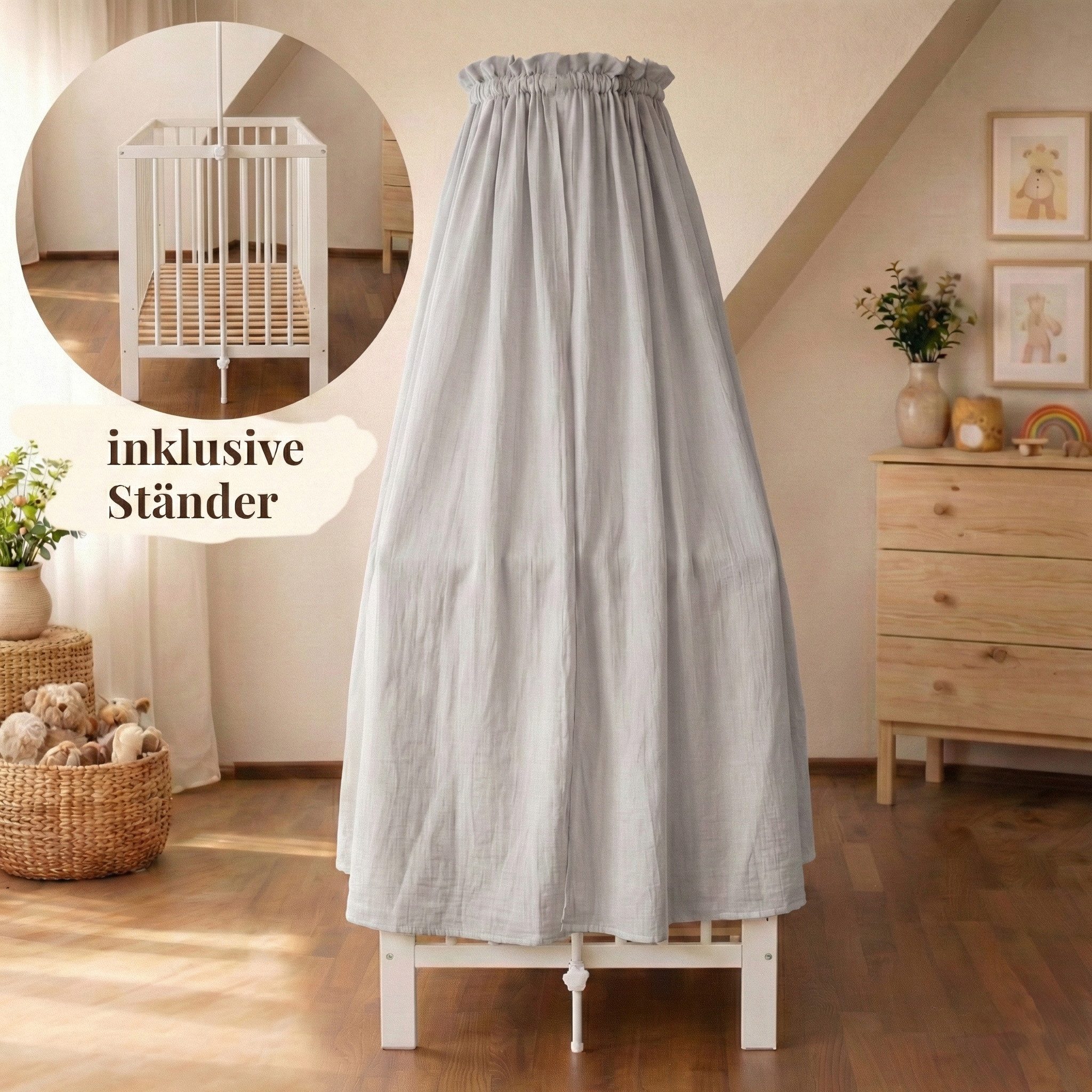 Babykajo Betthimmel Stoff + Ständer (Set, 1-tlg., in verschiedenen Varianten), Betthimmel Ständer mit Betthimmel für Babybetten – Bild 5 von 5