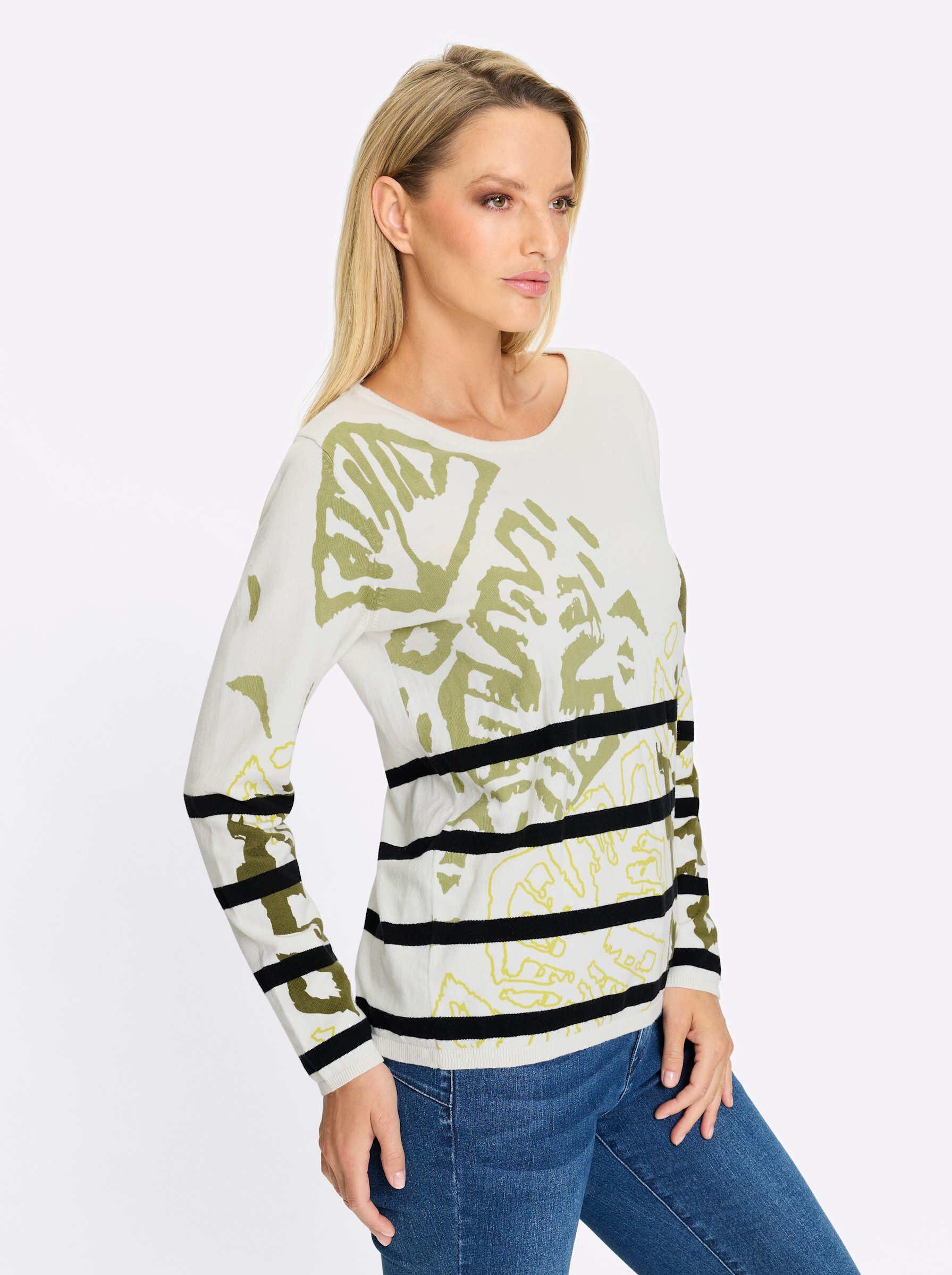 heine Strickpullover Druck-Pullover Langarm Jersey