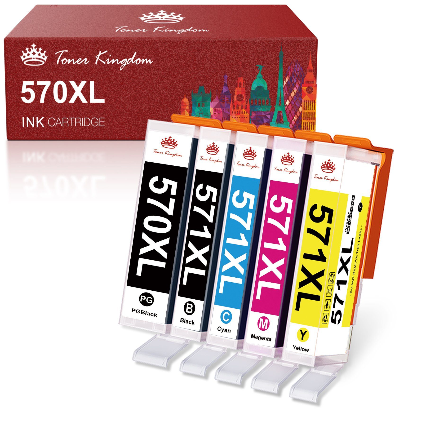 Toner Kingdom Multipack für PIXMA Gelb 571xl Tintenpatrone Schwarz, CANON TS5000 (Für MG5750) Cyan, TS5050 Magenta, Foto-Schwarz, 570 xl