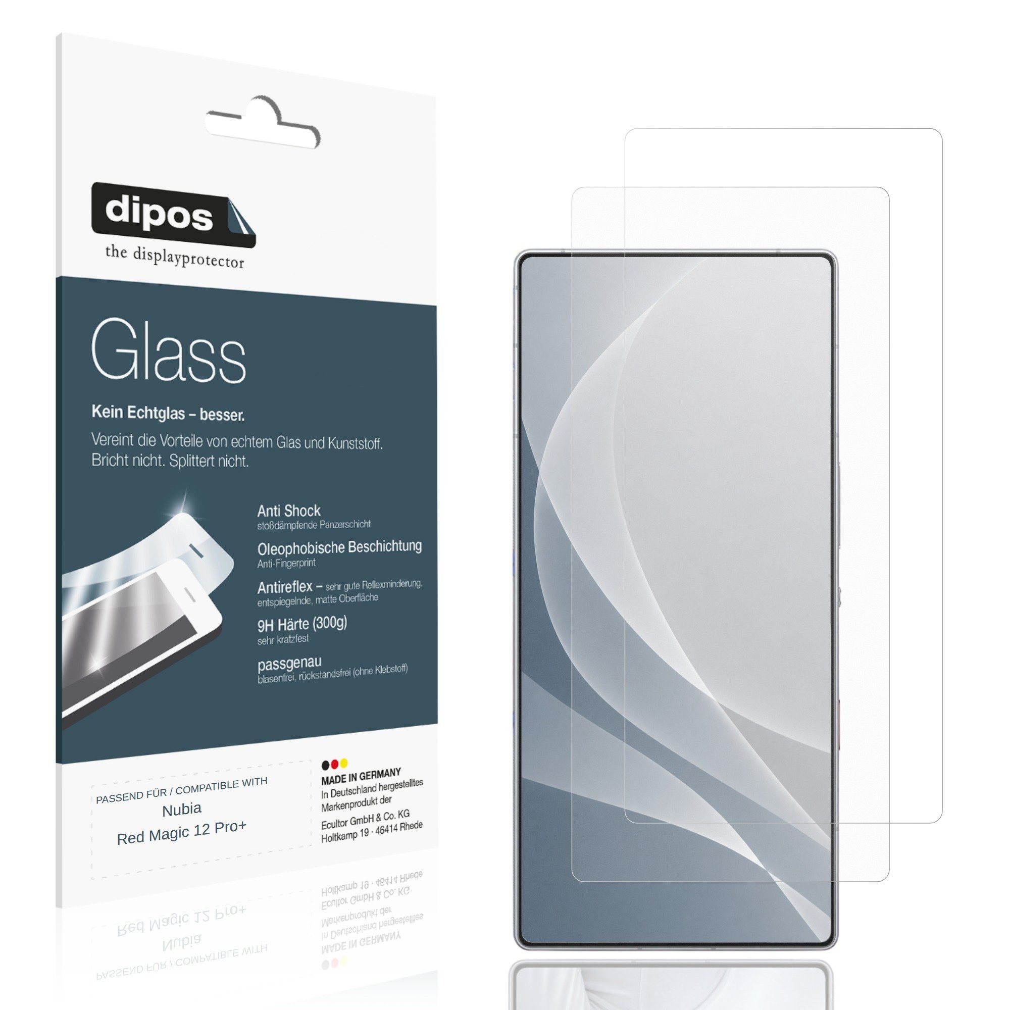 dipos Displayschutzfolie Schutzfolie für Nubia Red Magic 12 Pro+, 2 Stück, Displayschutz Schutz Folie Made in Germany
