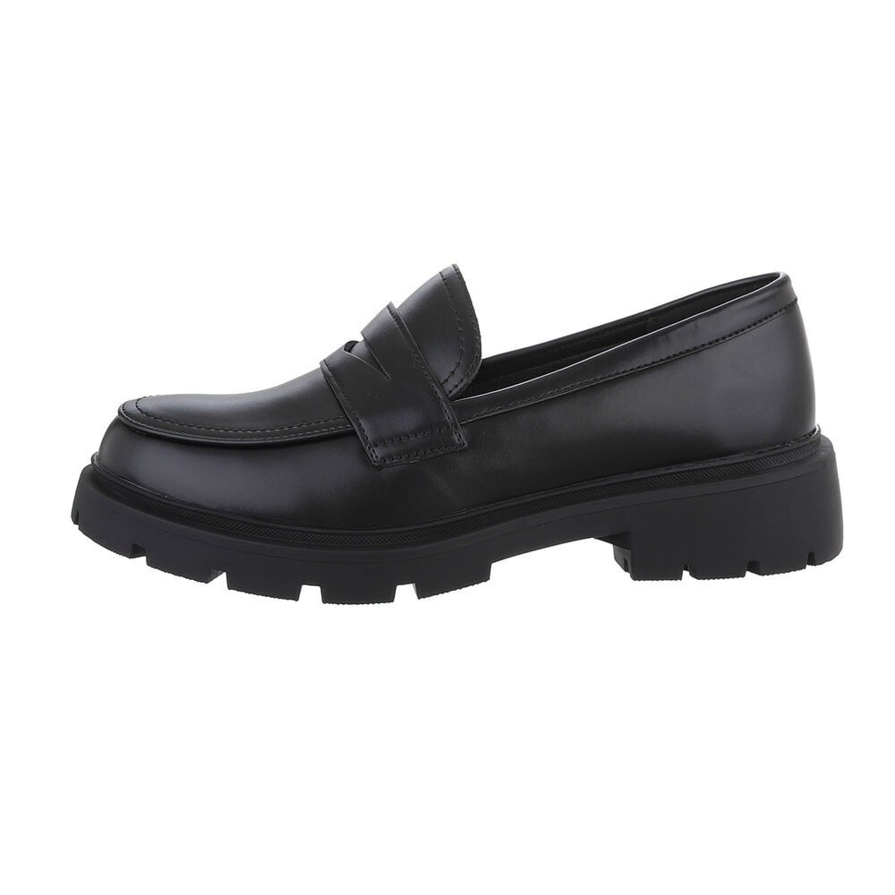 Ital-Design Damen Mokassins Freizeit Slipper (85960547) Blockabsatz Mokassins in Schwarz