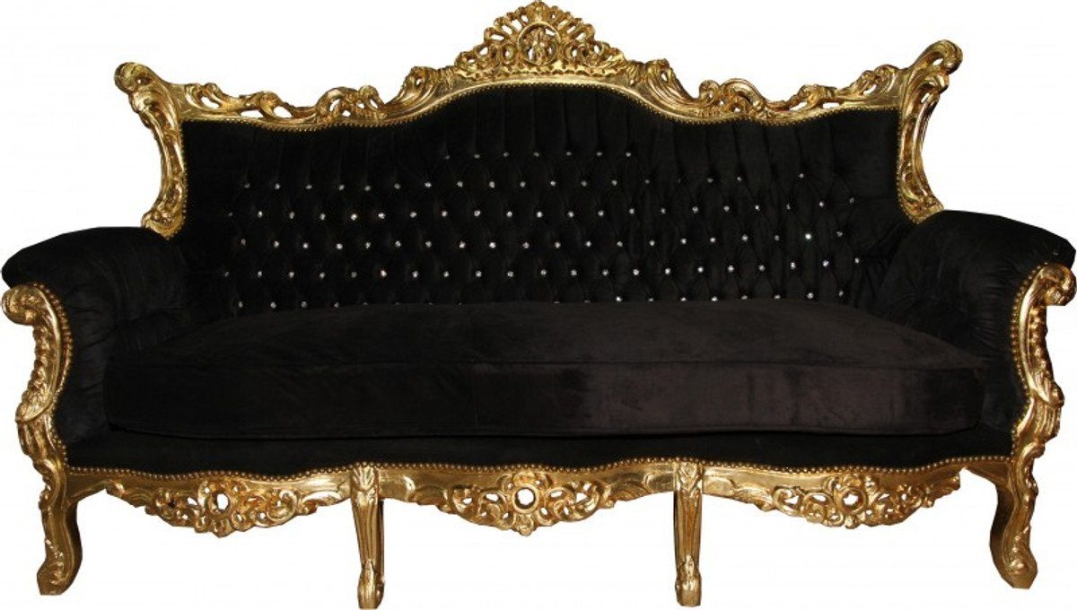 Bling Sofa Lounge Casa Barock mit Bling - / Schwarz Couch Möbel Padrino Master Gold Sofa Glitzersteinen