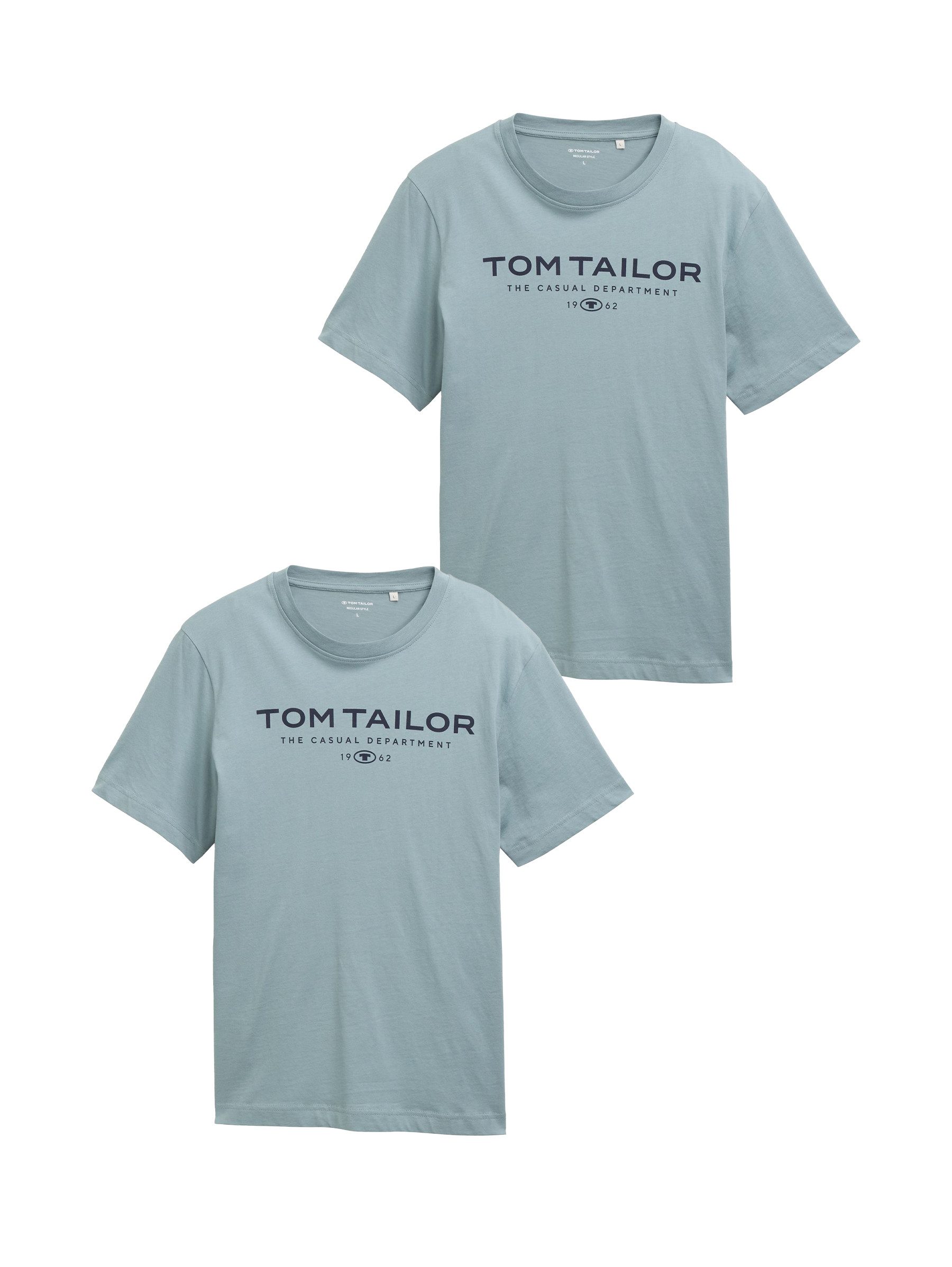 TOM TAILOR T-Shirt 2er-SET Klassischer Schnitt mit Logo, Baumwolle, 1962 (2 günstig online kaufen