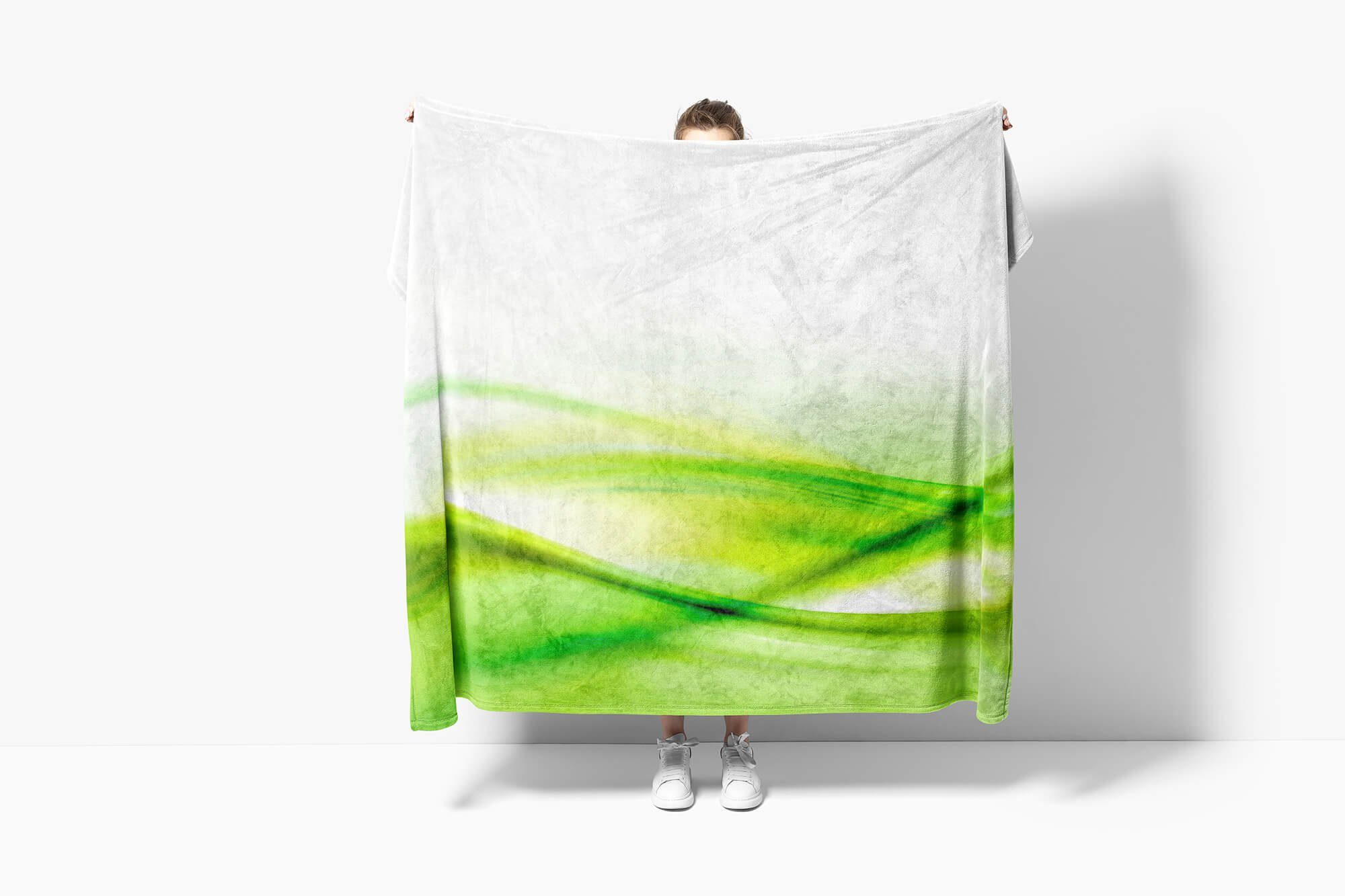 Fotomotiv Handtuch Sinus Handtücher Saunatuch mit Kuscheldecke Art Handtuch Baumwolle-Polyester-Mix grüne (1-St), Strandhandtuch Energie, Wellen