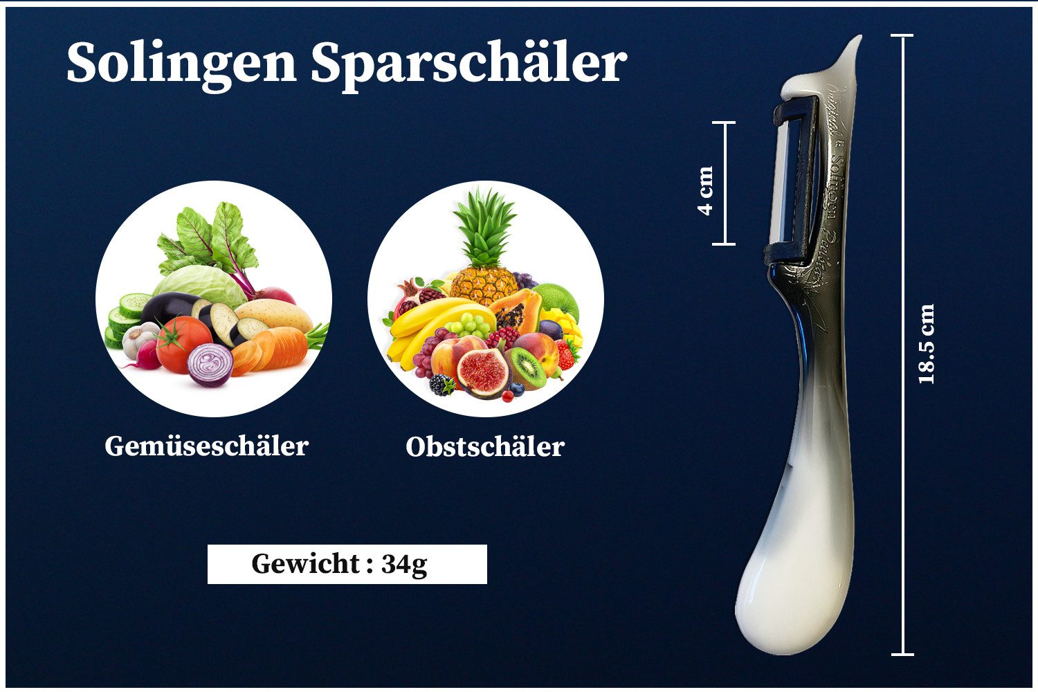 SMI Sparschäler Solingen Sparschäler Gemüseschäler Kartoffelschäler Universalschäler, (1-tlg., 1 tlg), Rechts- und Linkshänder nach klingen wechseln